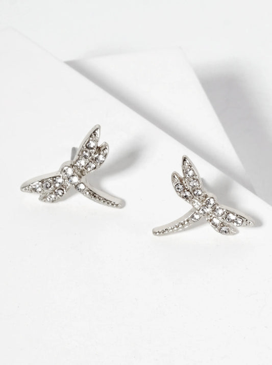 Spiritual-Theme Crystal-Pave Symmetrical Dragonfly Stud Earrings