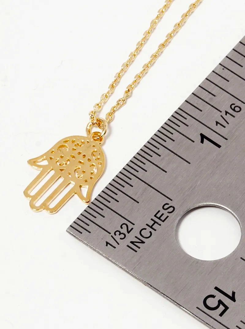 Spiritual-Theme Filigree Hamsa Pendant 18K-Gold-Dipped Necklace