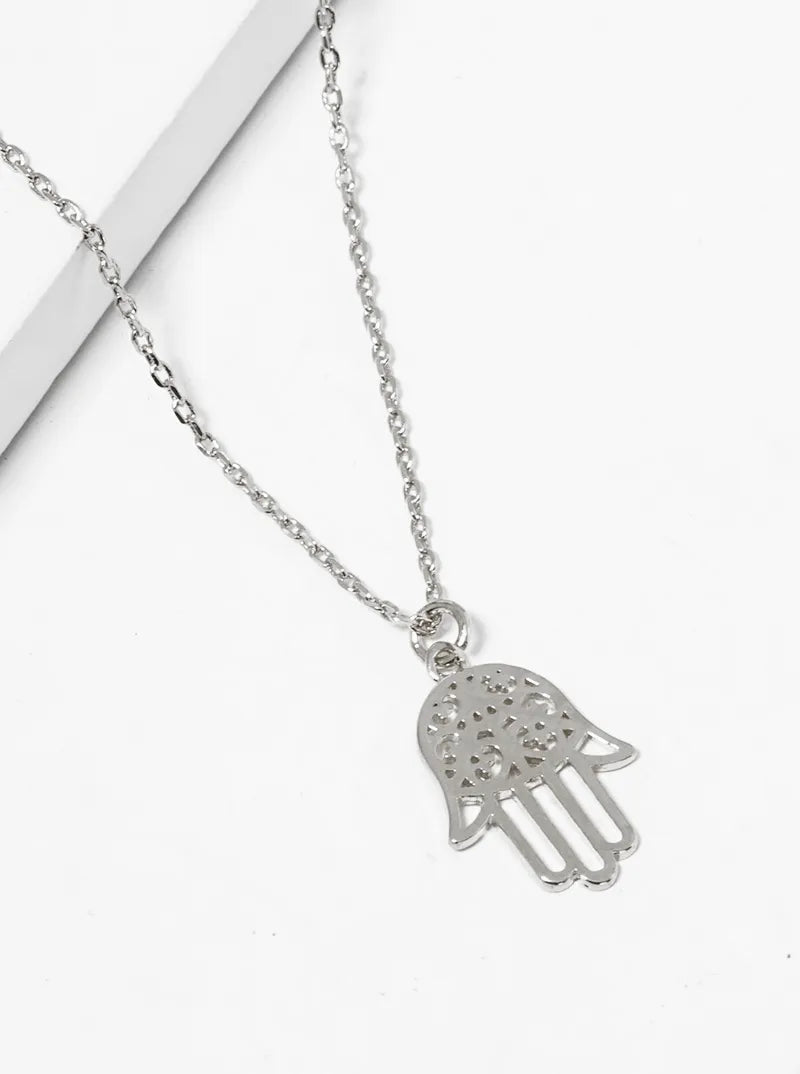 Spiritual-Theme Filigree Hamsa Pendant 18K-Gold-Dipped Necklace