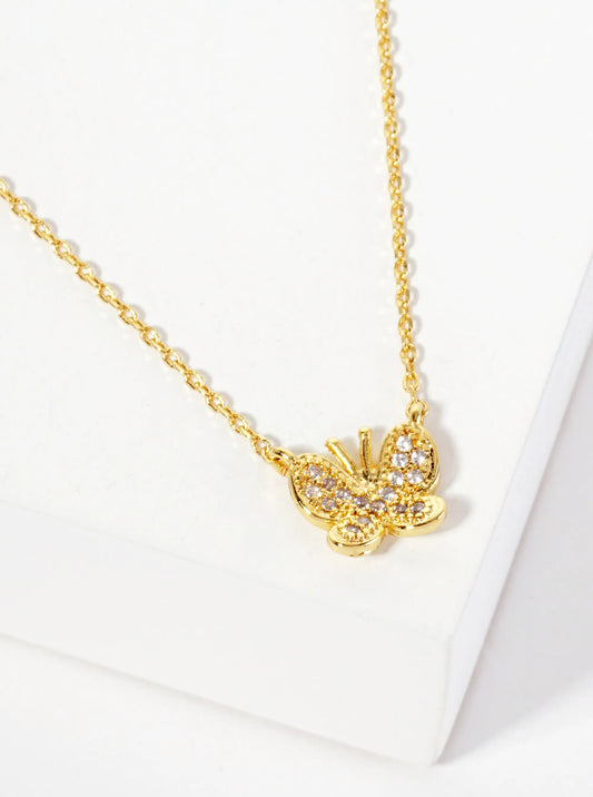 Spiritual-Theme Pave-Set Cubic-Zirconia Butterfly Pendant 18K-Gold-Dipped Necklace