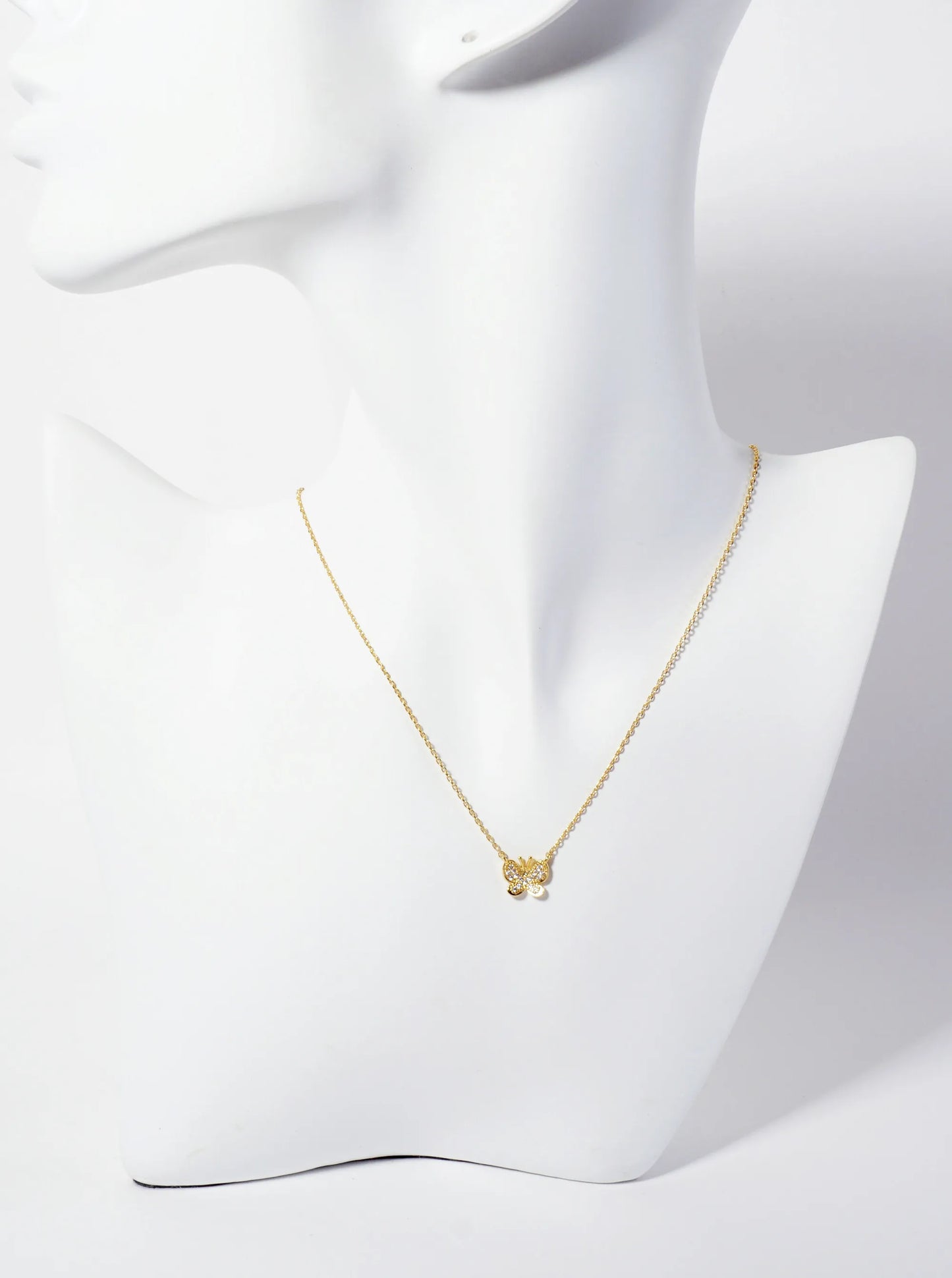 Spiritual-Theme Pave-Set Cubic-Zirconia Butterfly Pendant 18K-Gold-Dipped Necklace