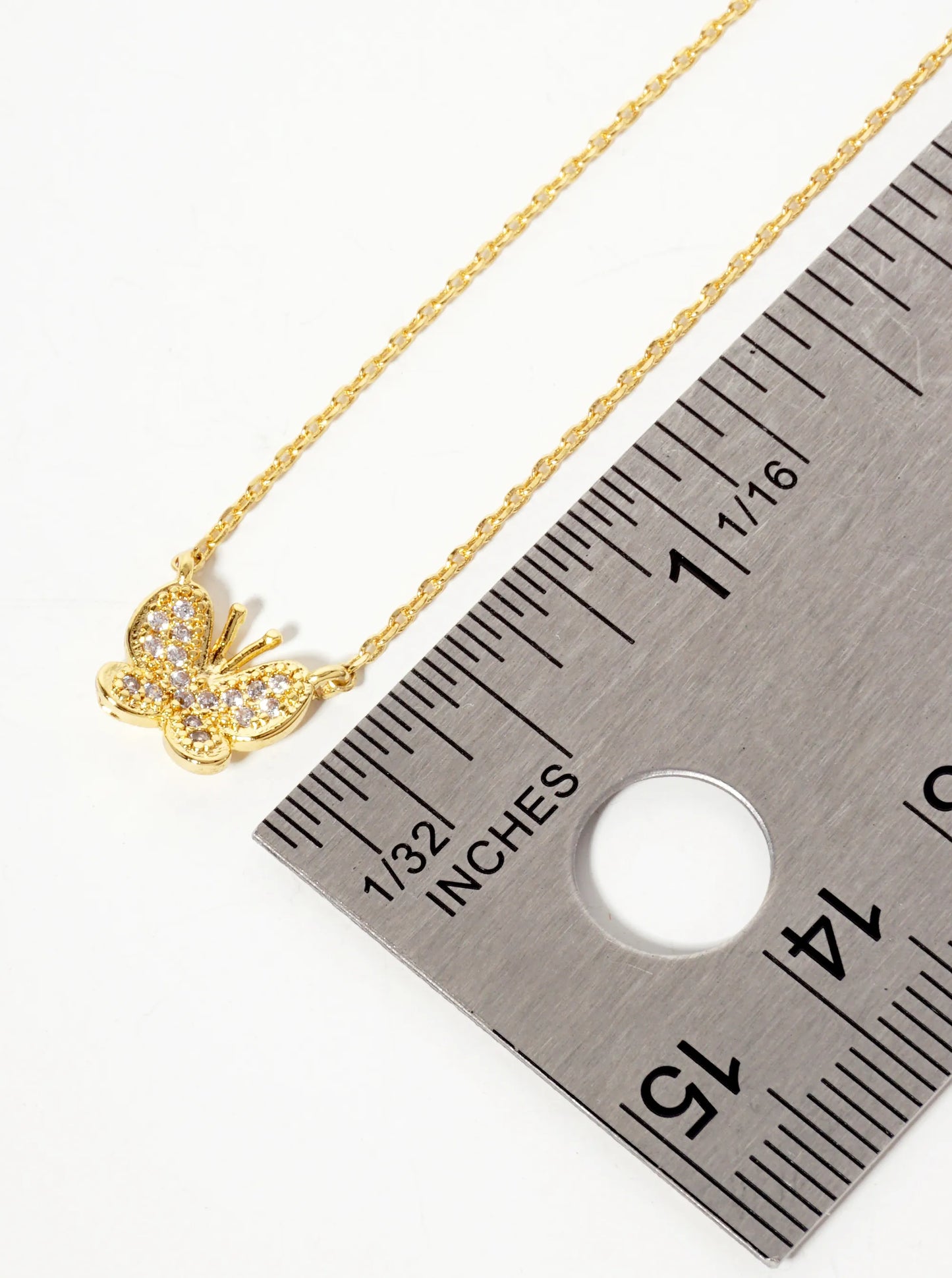 Spiritual-Theme Pave-Set Cubic-Zirconia Butterfly Pendant 18K-Gold-Dipped Necklace