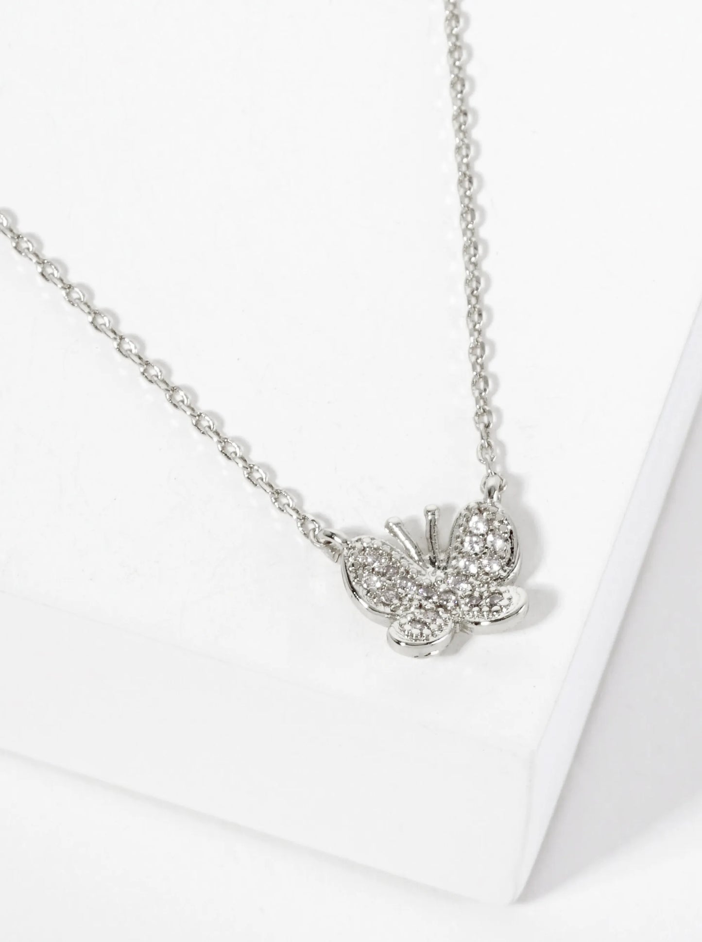 Spiritual-Theme Pave-Set Cubic-Zirconia Butterfly Pendant 18K-Gold-Dipped Necklace