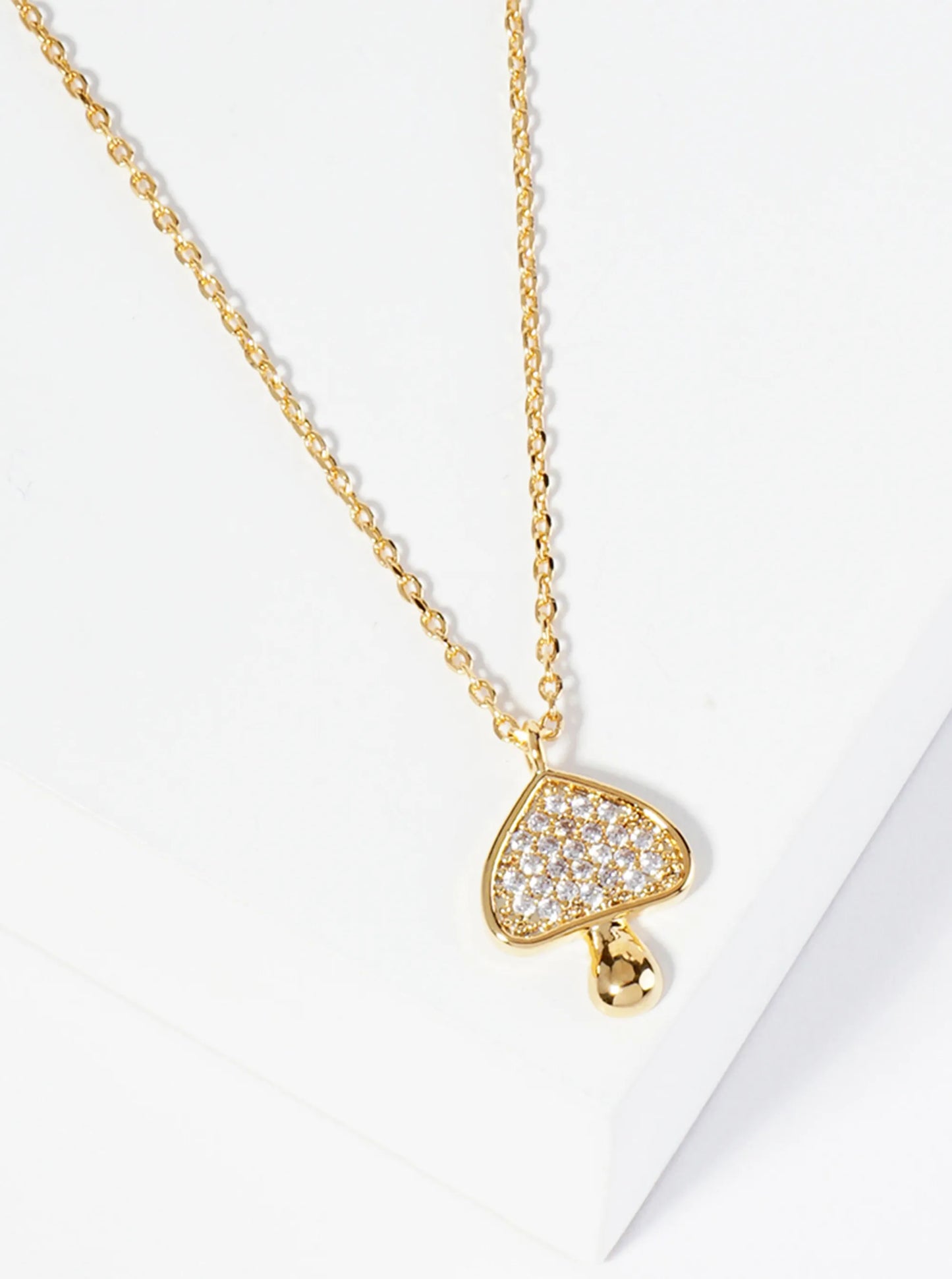 Spiritual-Theme Pave-Set Cubic-Zirconia Mushroom Pendant Necklace