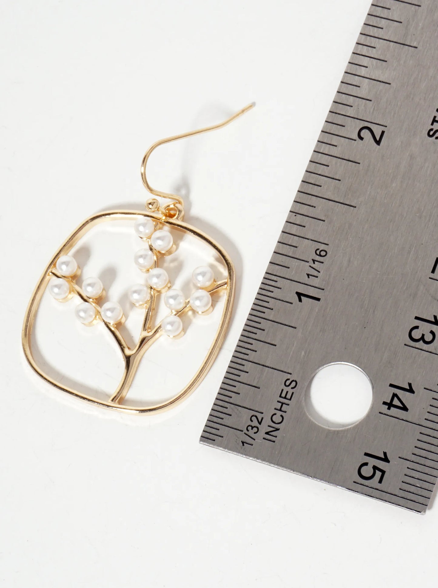 Spiritual-Theme Pearl-Beaded Tree-of-Life Square Drop Earrings