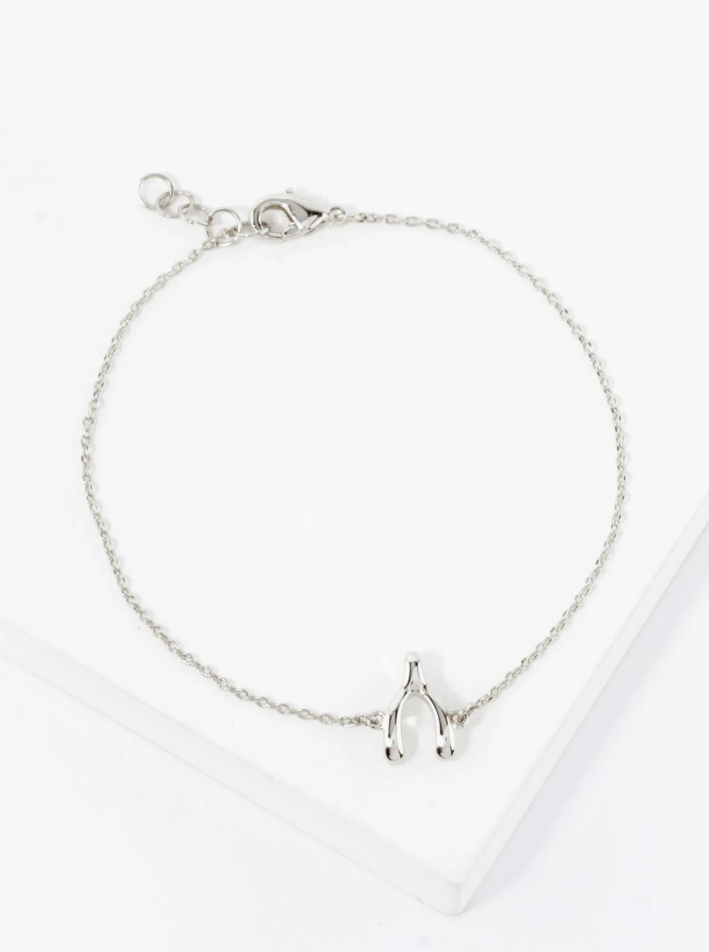 Spiritual-Theme Polished Brass Wishbone Accent 18K-Gold-Dipped Chain Bracelet