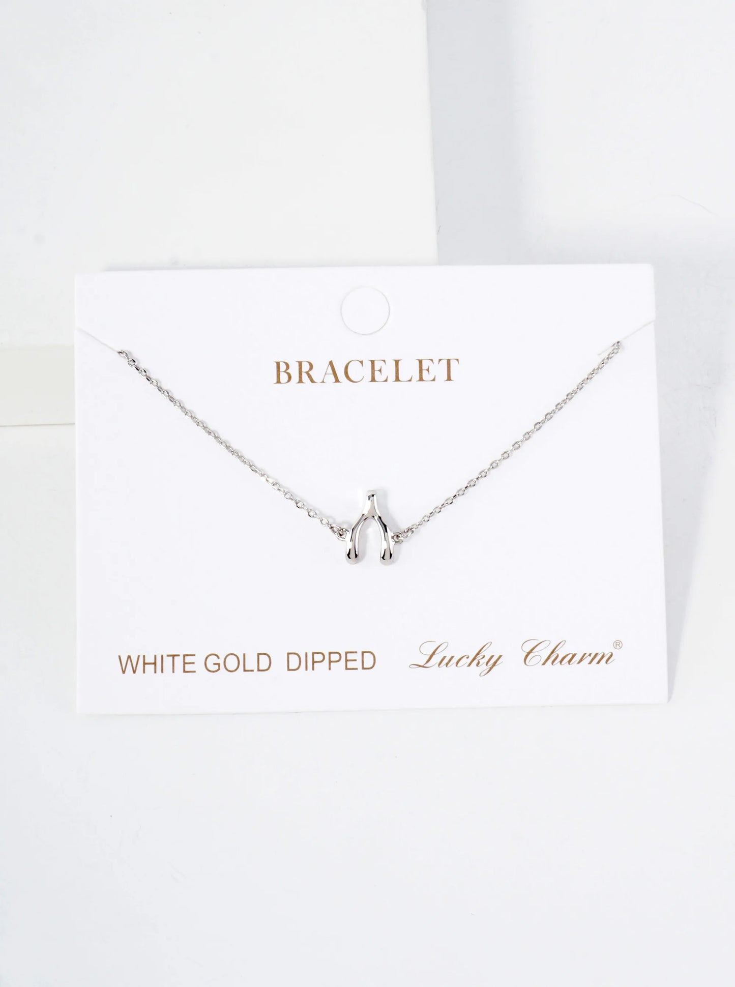 Spiritual-Theme Polished Brass Wishbone Accent 18K-Gold-Dipped Chain Bracelet