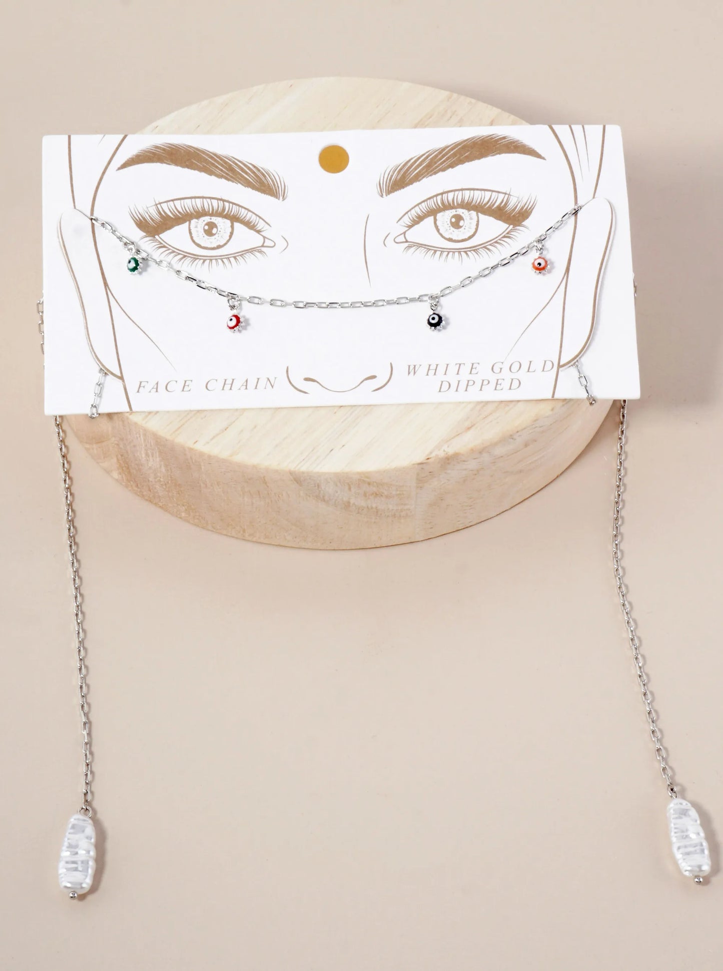 Spiritual-Theme Satellite-Style Evil-Eye Accents Pearl-Drop 18K-Gold-Dipped Brass Face-Chain