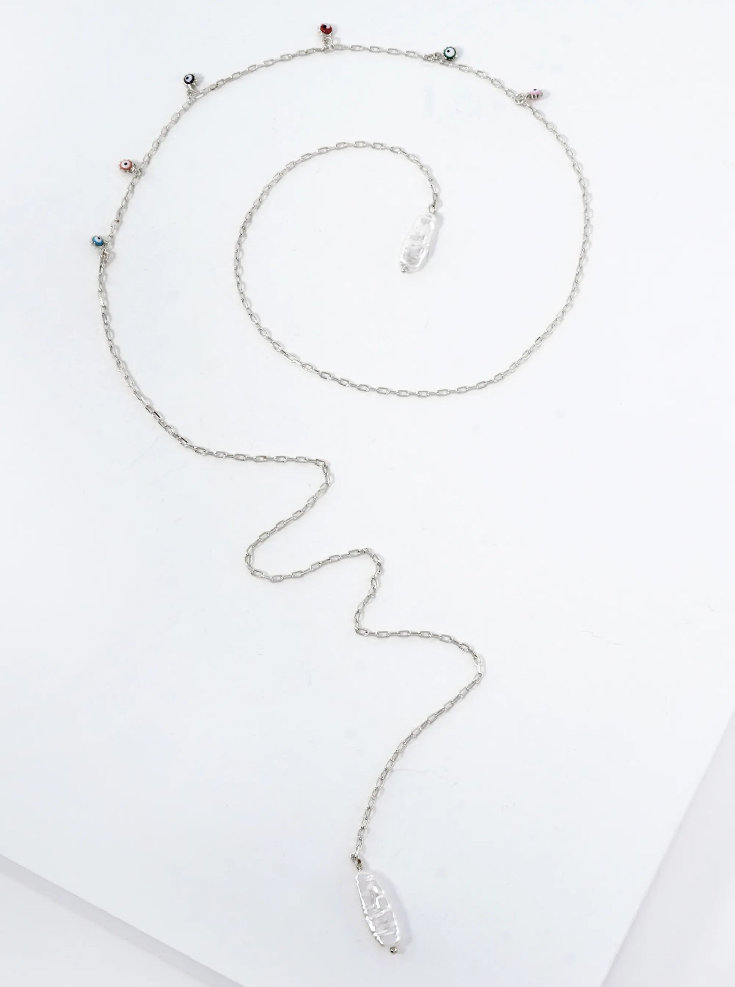 Spiritual-Theme Satellite-Style Evil-Eye Accents Pearl-Drop 18K-Gold-Dipped Brass Face-Chain