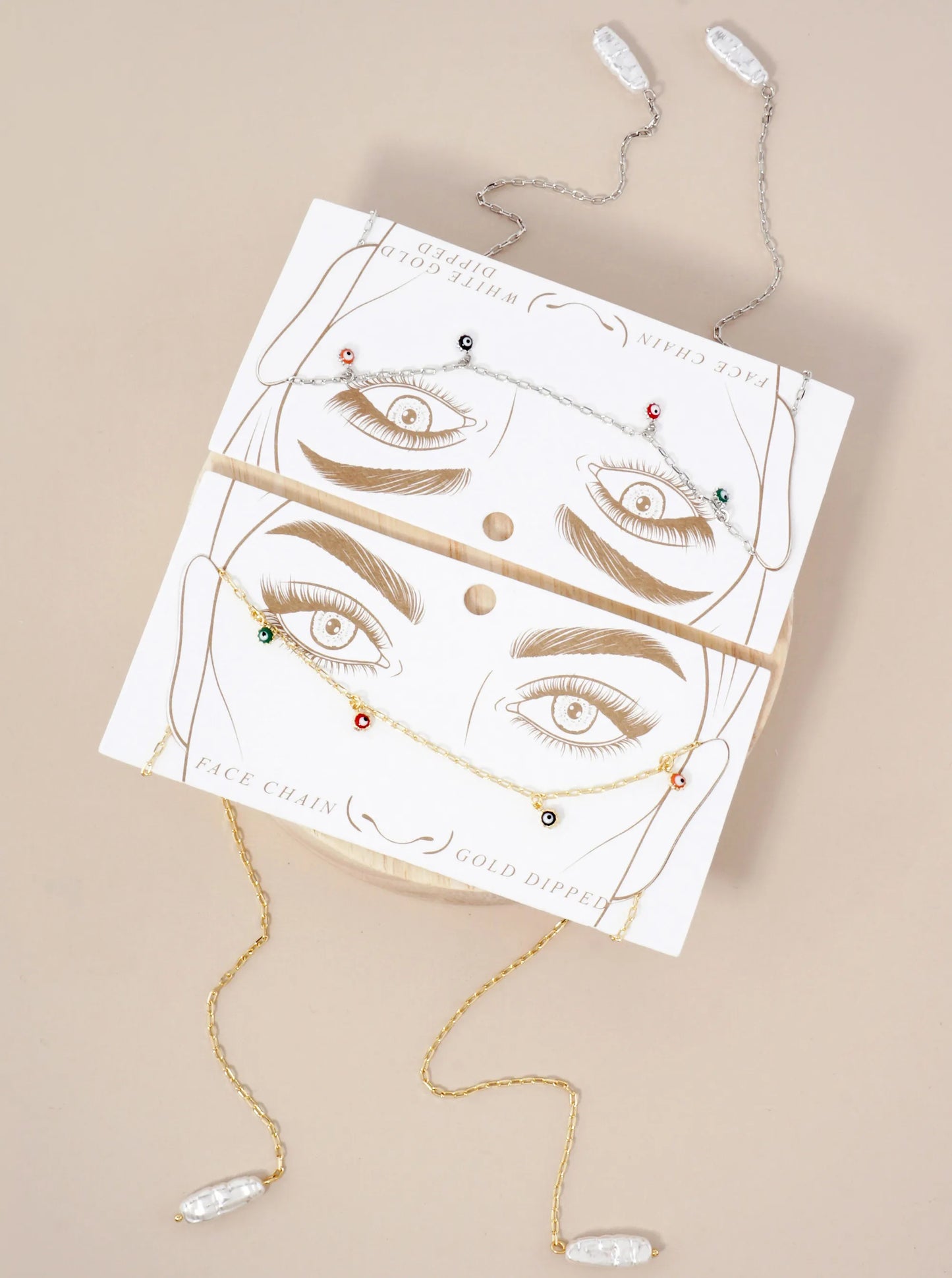 Spiritual-Theme Satellite-Style Evil-Eye Accents Pearl-Drop 18K-Gold-Dipped Brass Face-Chain