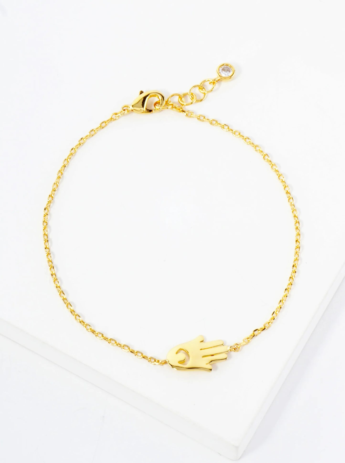 Spiritual-Theme Sideways Hamsa Accent 18K-Gold-Dipped Chain Bracelet