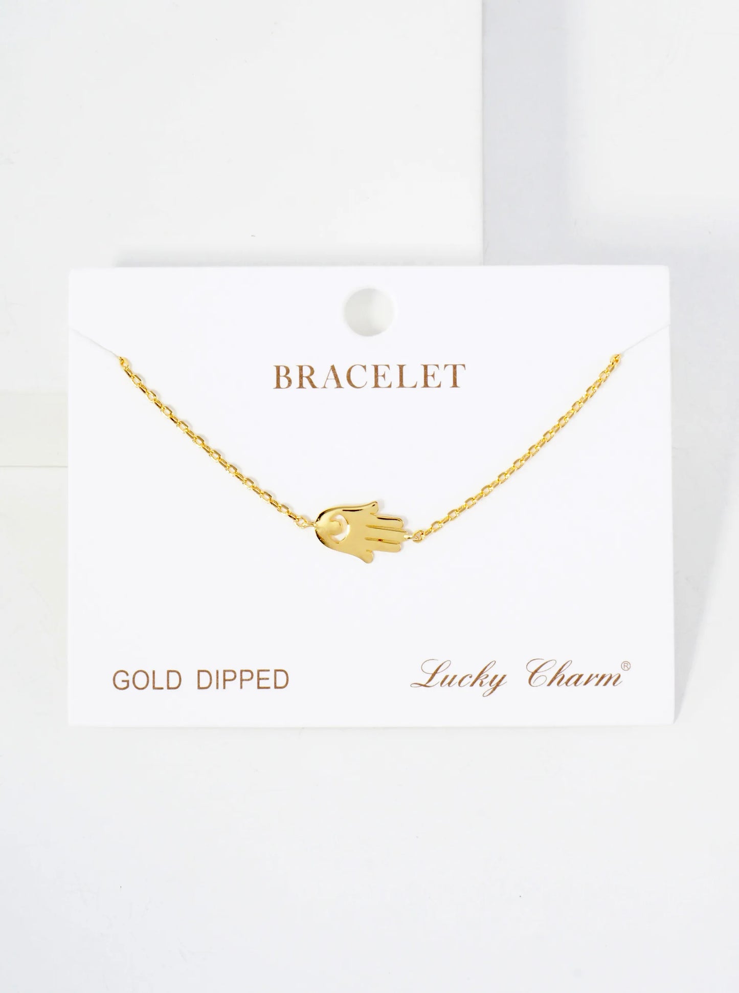 Spiritual-Theme Sideways Hamsa Accent 18K-Gold-Dipped Chain Bracelet