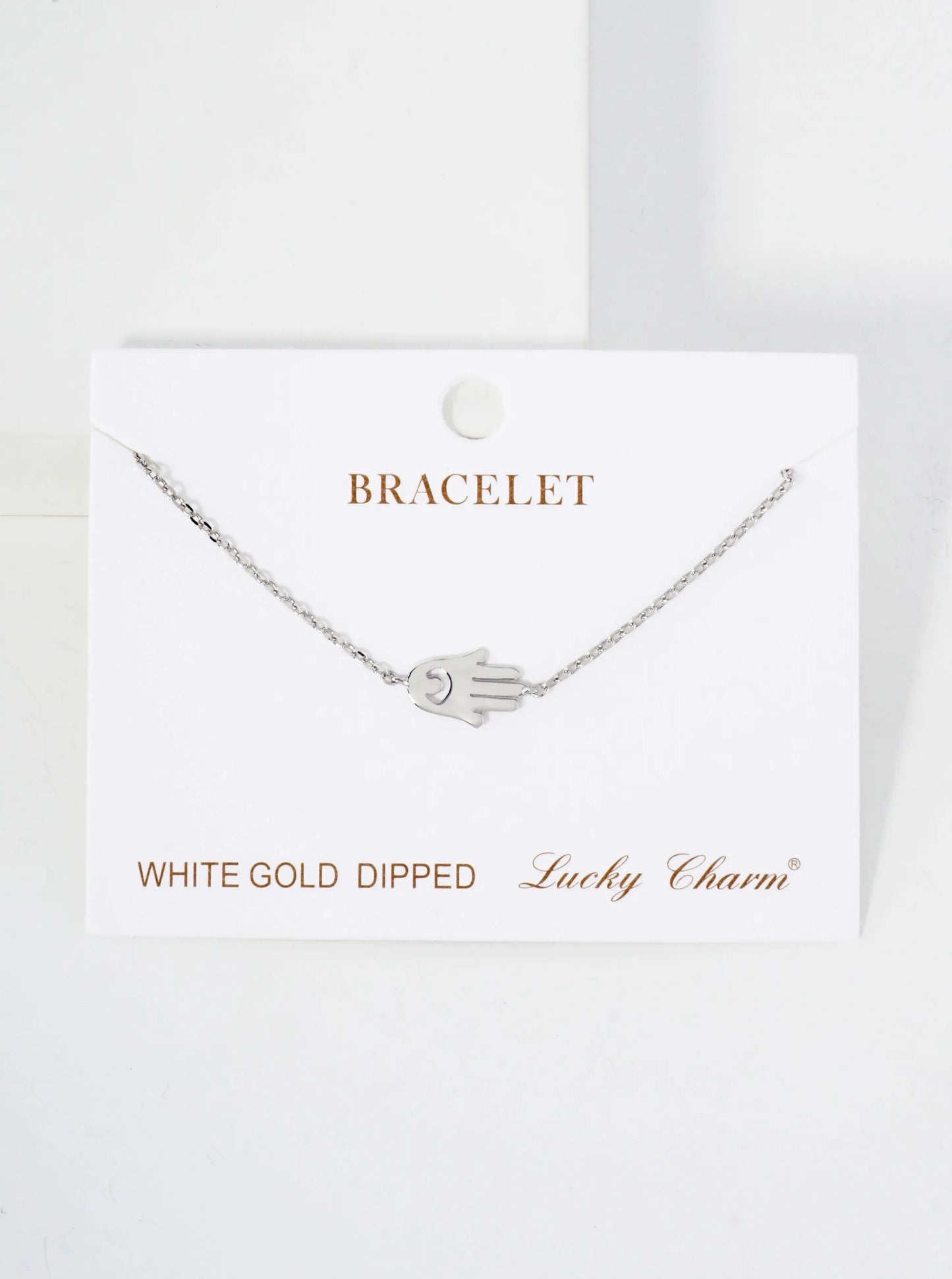 Spiritual-Theme Sideways Hamsa Accent 18K-Gold-Dipped Chain Bracelet