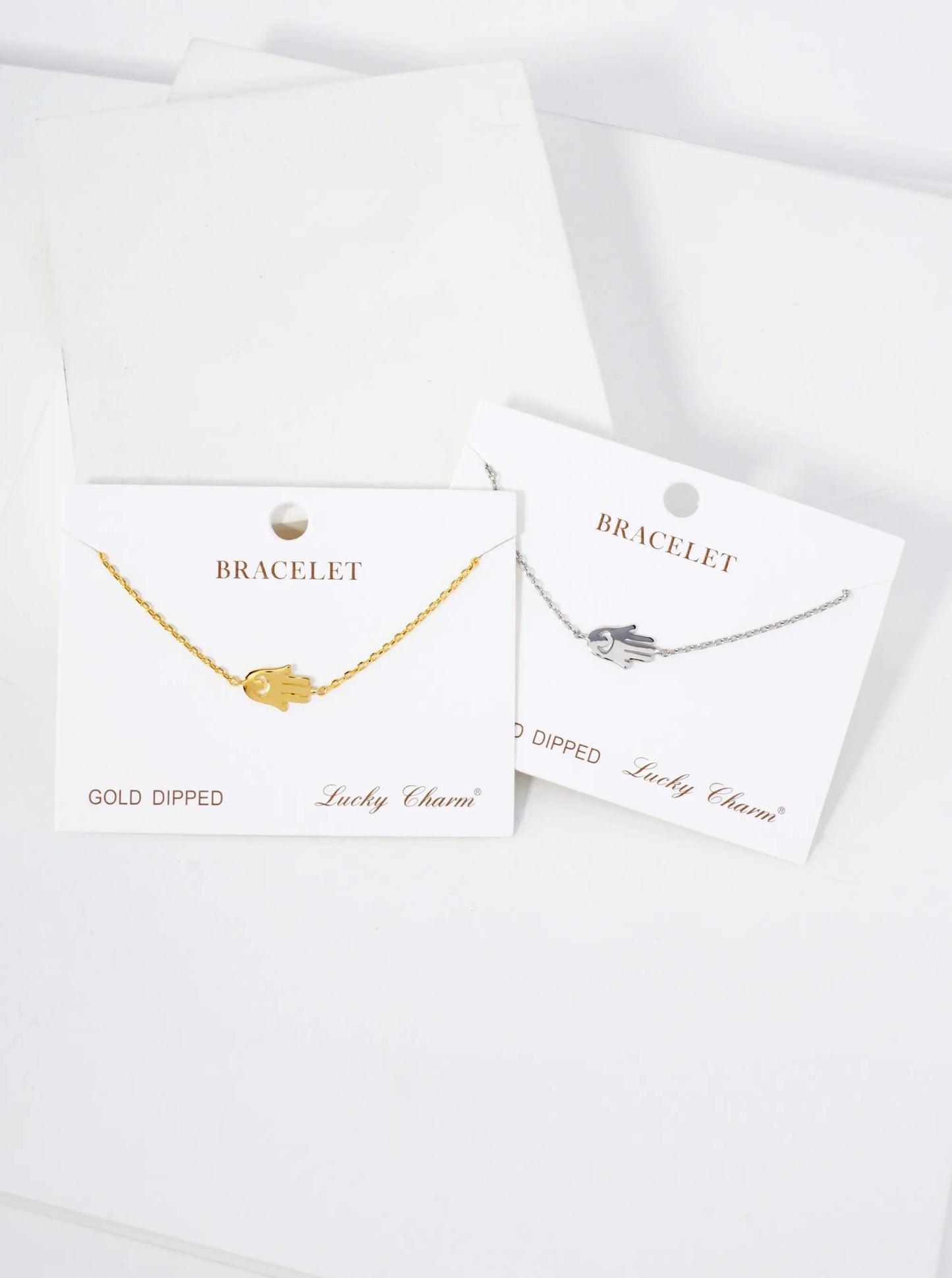 Spiritual-Theme Sideways Hamsa Accent 18K-Gold-Dipped Chain Bracelet