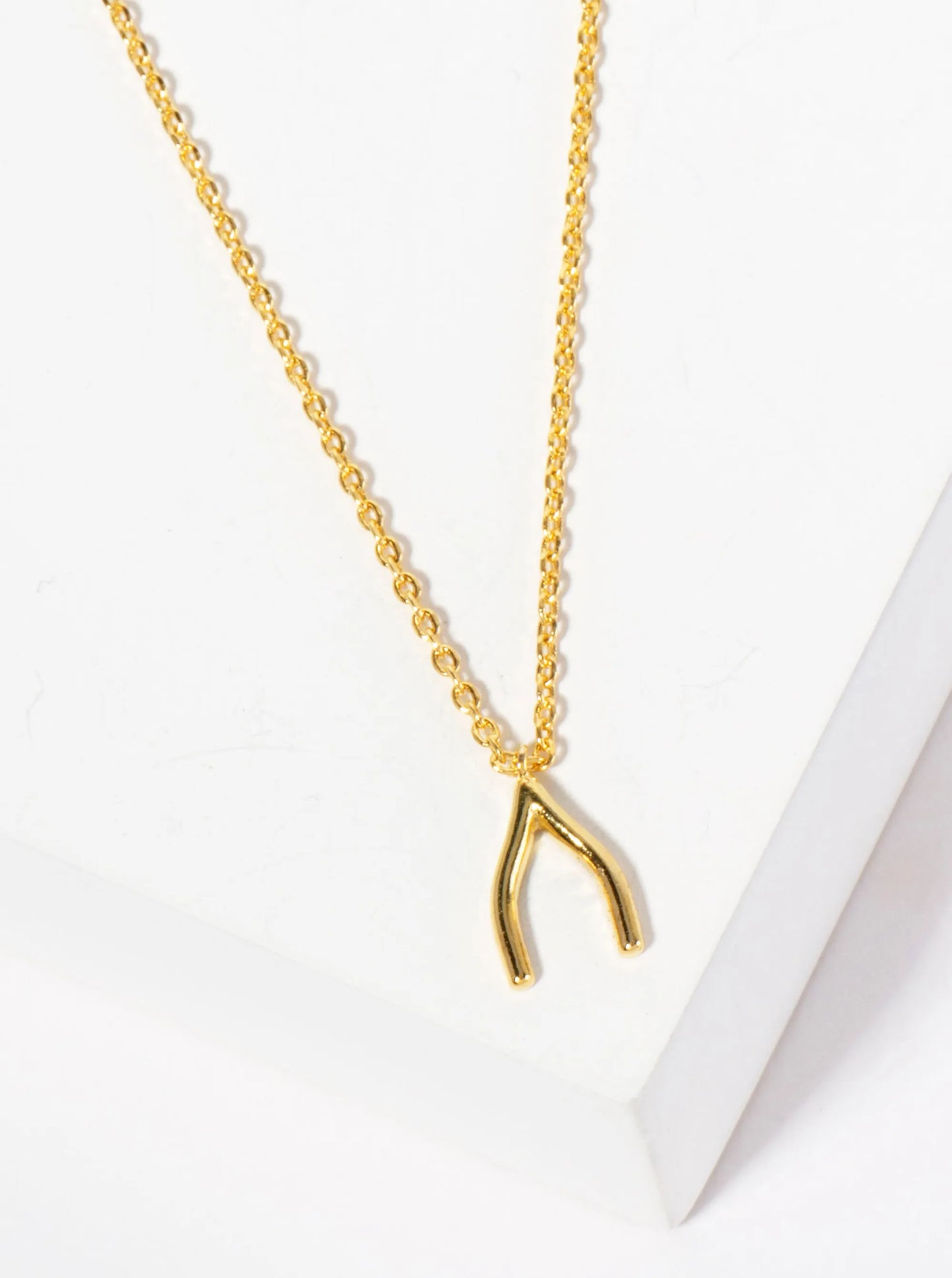 Spiritual-theme 18K-Gold-Dipped Polished 9mm Wishbone Pendant Necklace