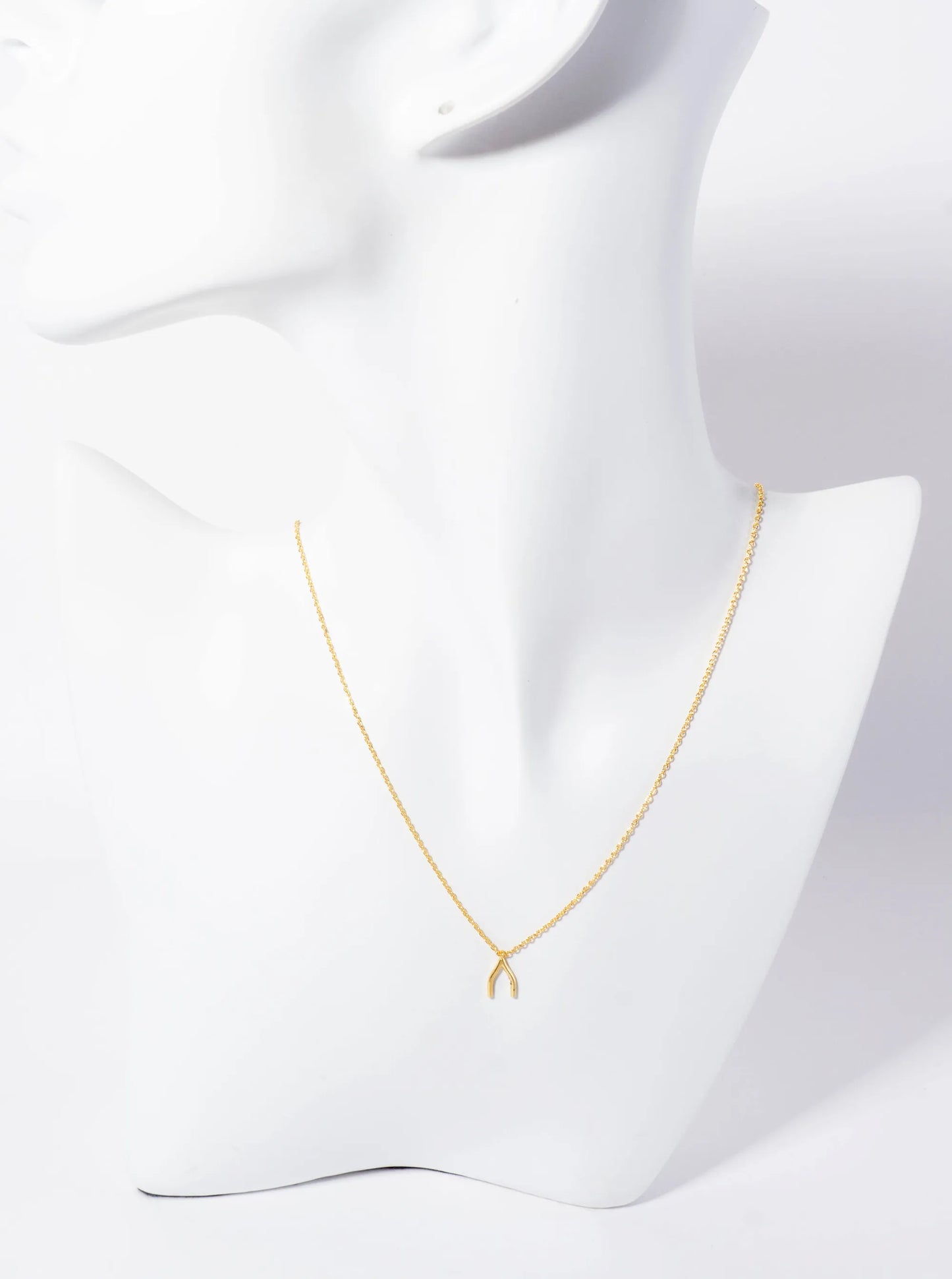Spiritual-theme 18K-Gold-Dipped Polished 9mm Wishbone Pendant Necklace