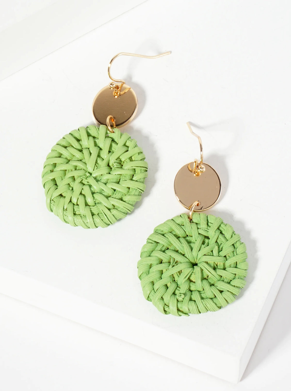 Spring-Colored Dyed Rattan Circle Drop Earrings