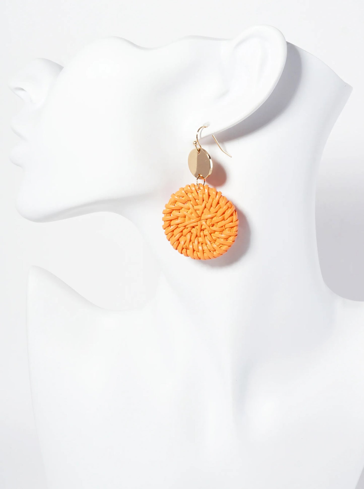 Spring-Colored Dyed Rattan Circle Drop Earrings