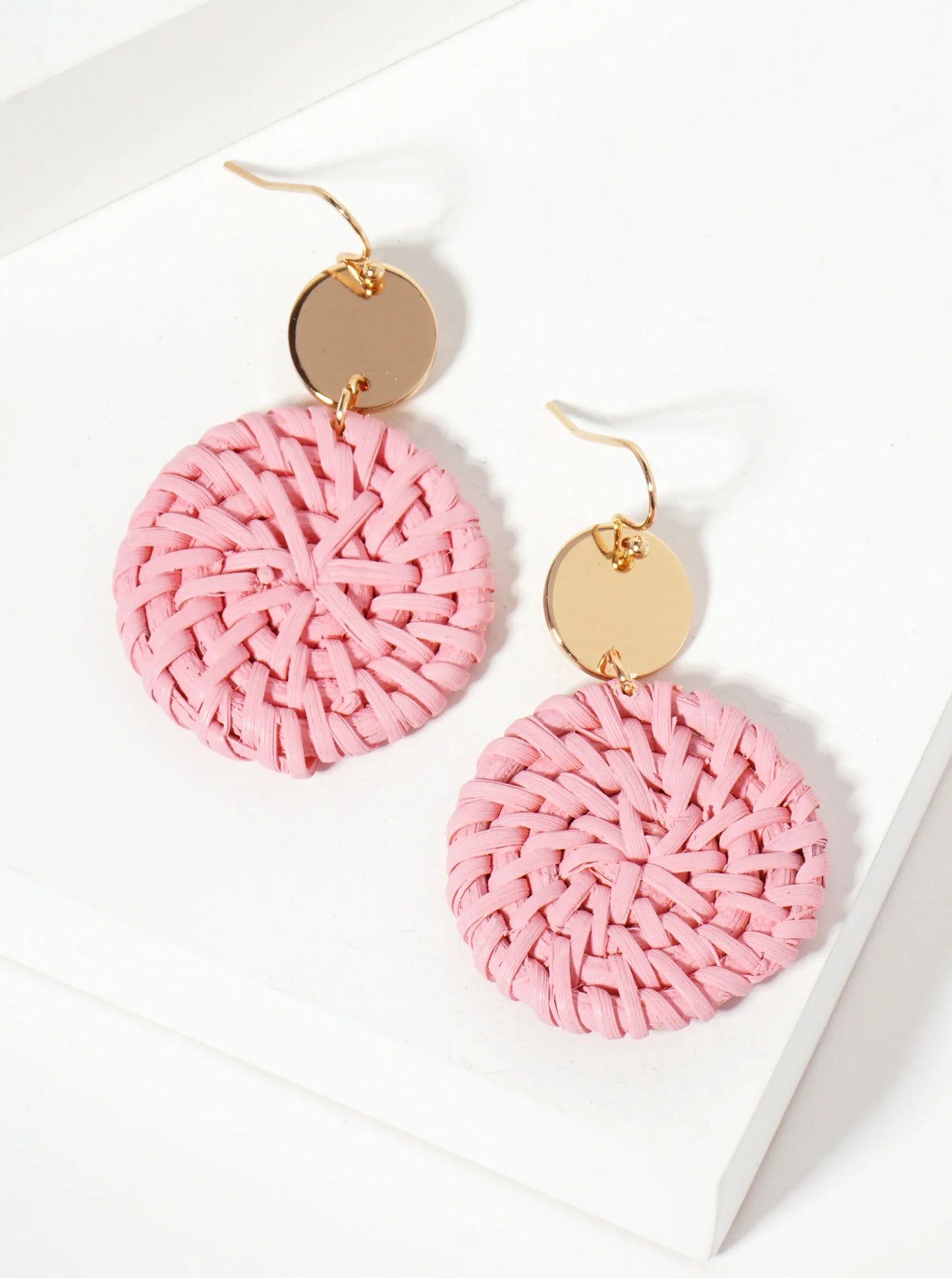 Spring-Colored Dyed Rattan Circle Drop Earrings