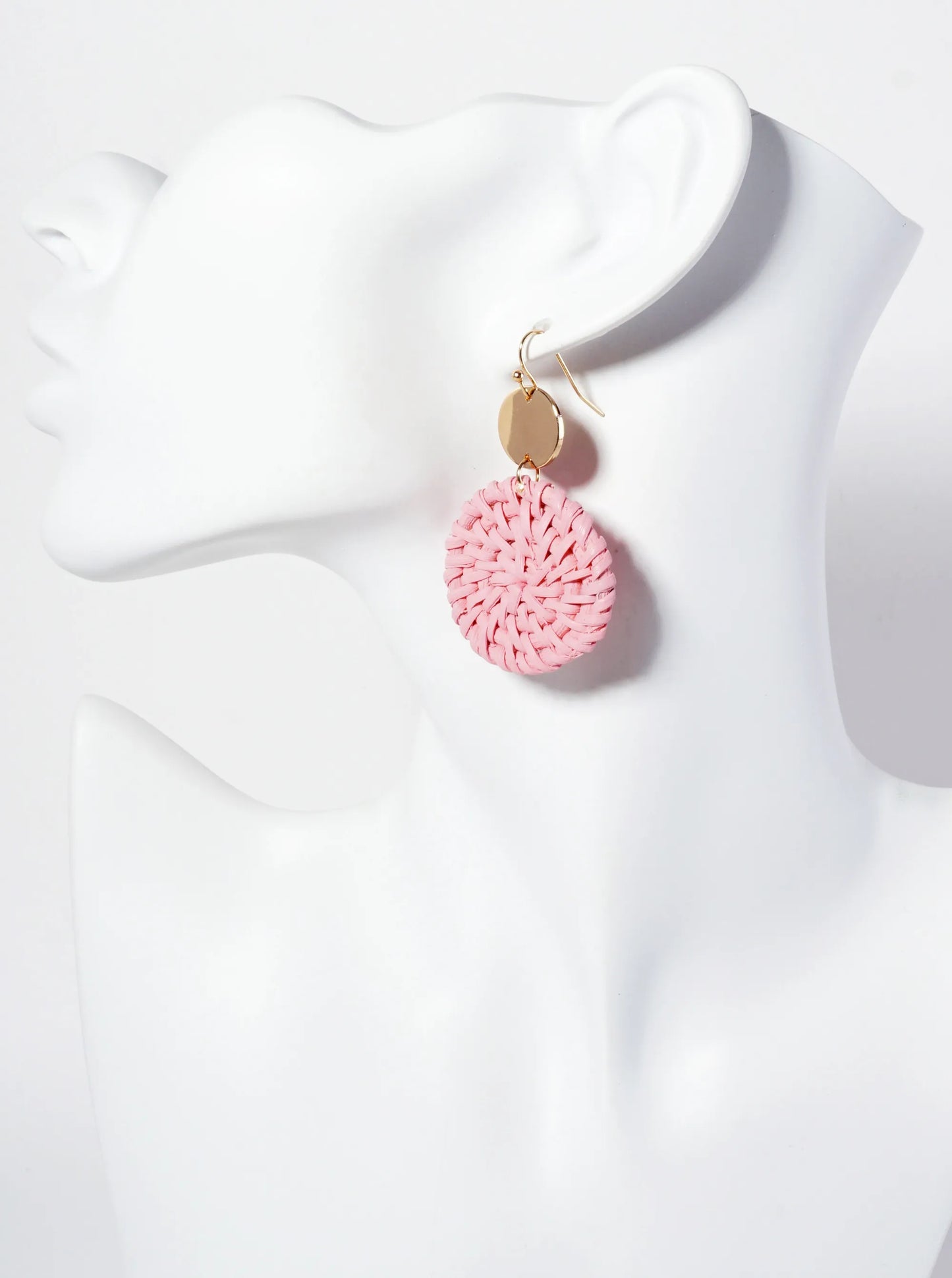 Spring-Colored Dyed Rattan Circle Drop Earrings