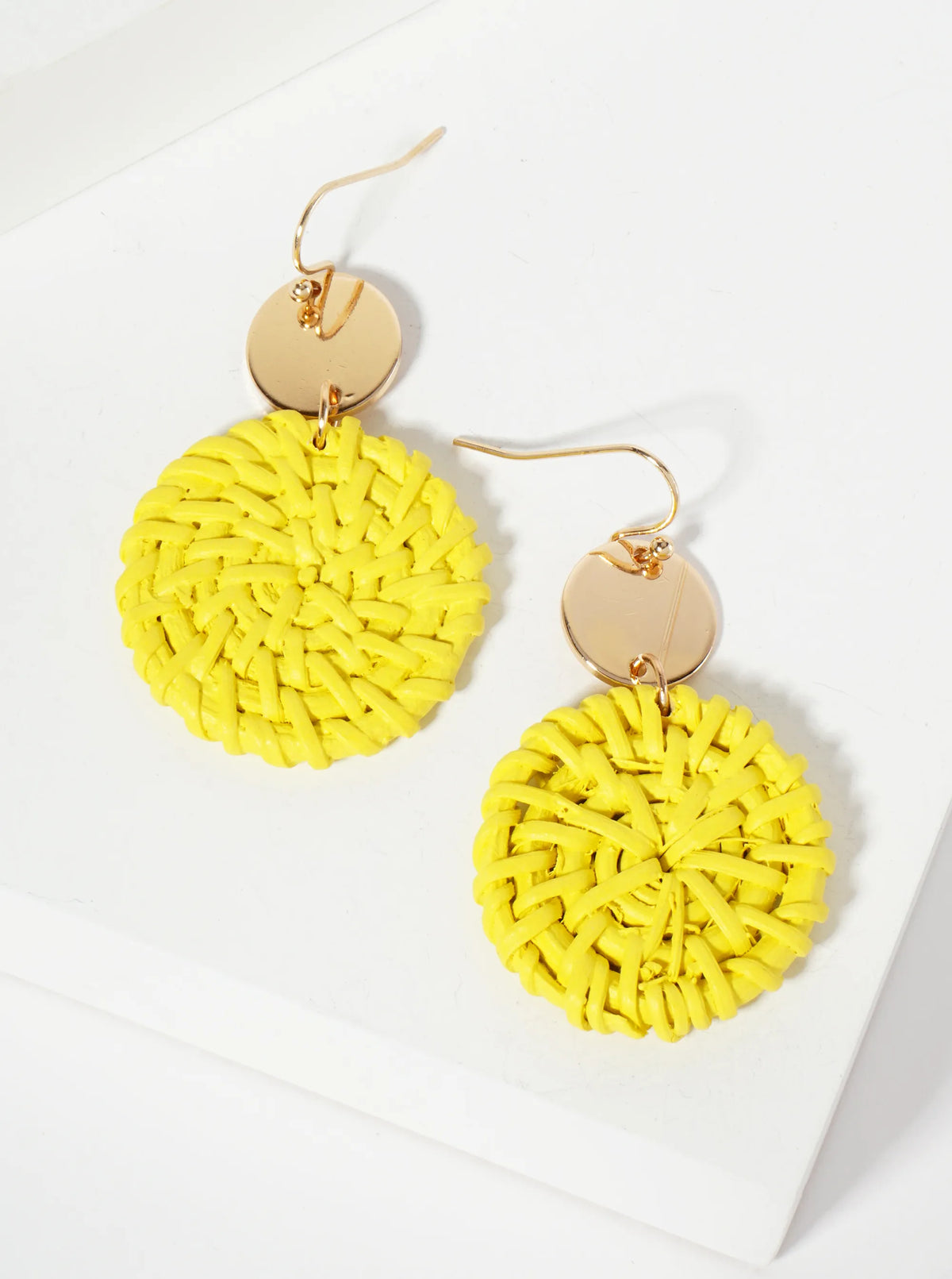 Spring-Colored Dyed Rattan Circle Drop Earrings