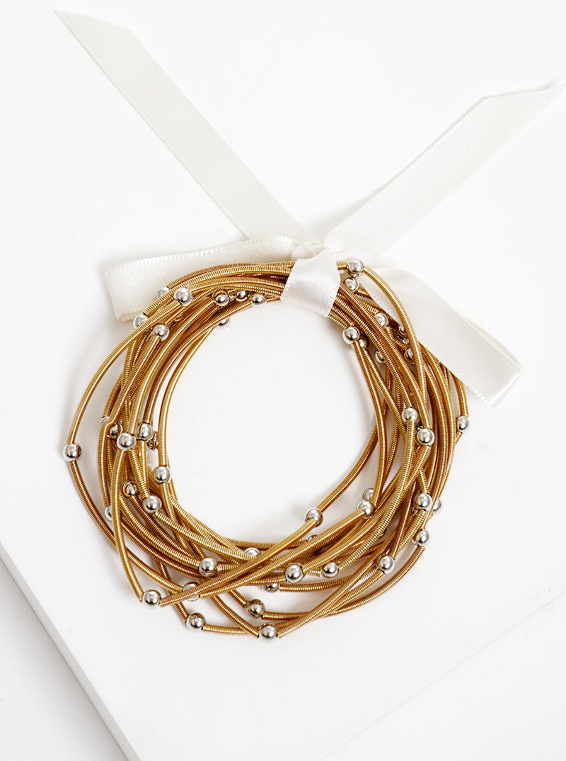 Spring Wire With Ball Bead Multi Layer Stretch Stackable Bracelet