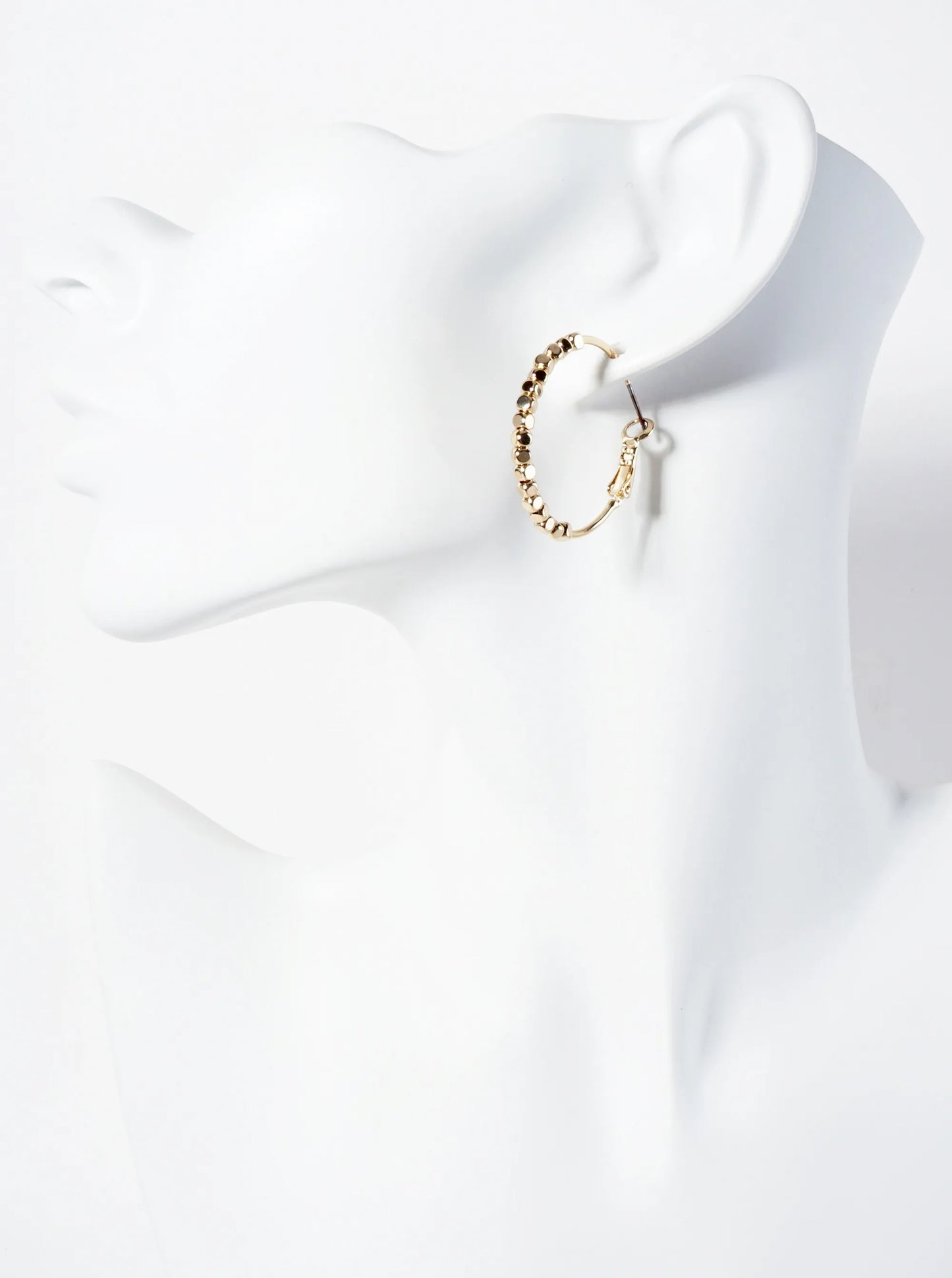 Square Beaded 30mm Polished Latch-back Hoop Earrings