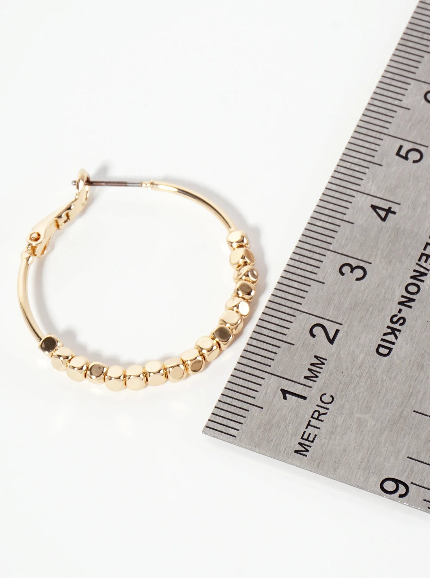 Square Beaded 30mm Polished Latch-back Hoop Earrings