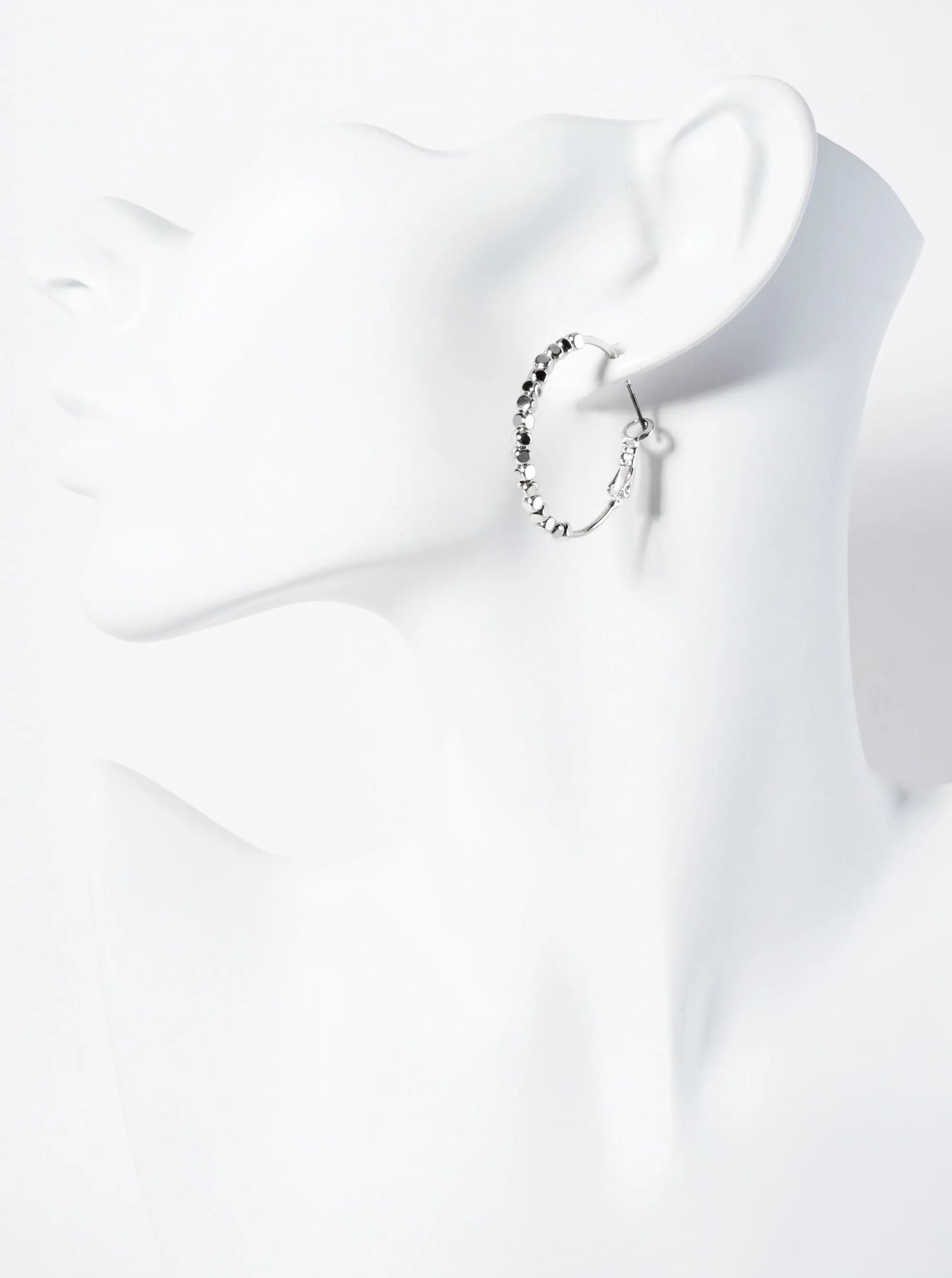 Square Beaded 30mm Polished Latch-back Hoop Earrings