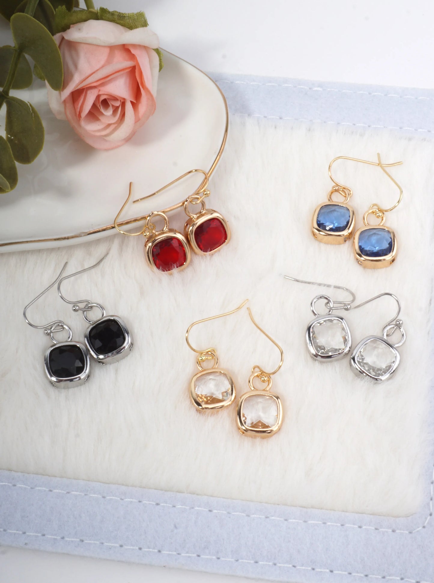 Square Crystal Dangle Earrings