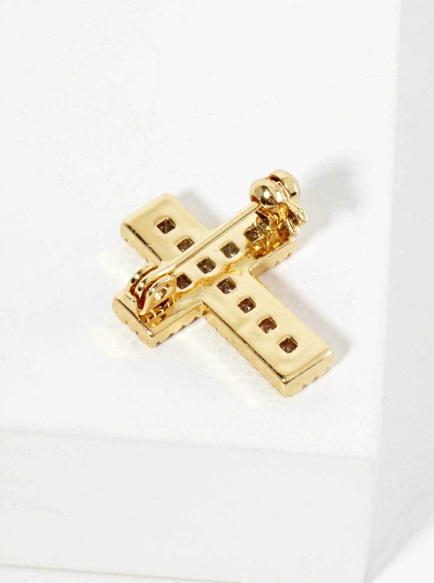 Square Cubic-Zirconia Stones Pave-Set 16mm 18K-Gold-Dipped Brooch