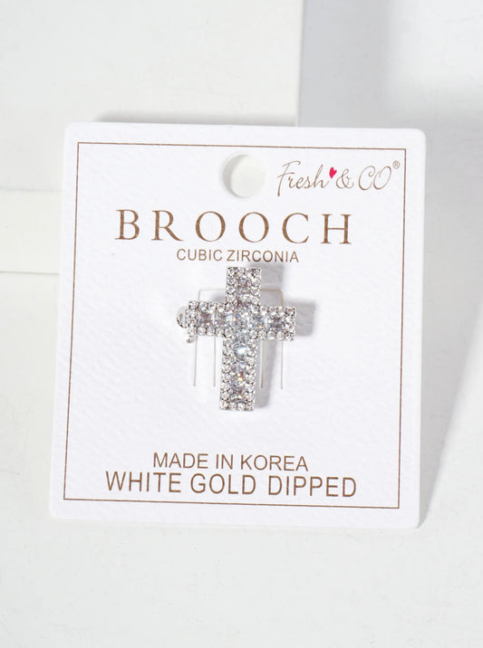 Square Cubic-Zirconia Stones Pave-Set 16mm 18K-Gold-Dipped Brooch