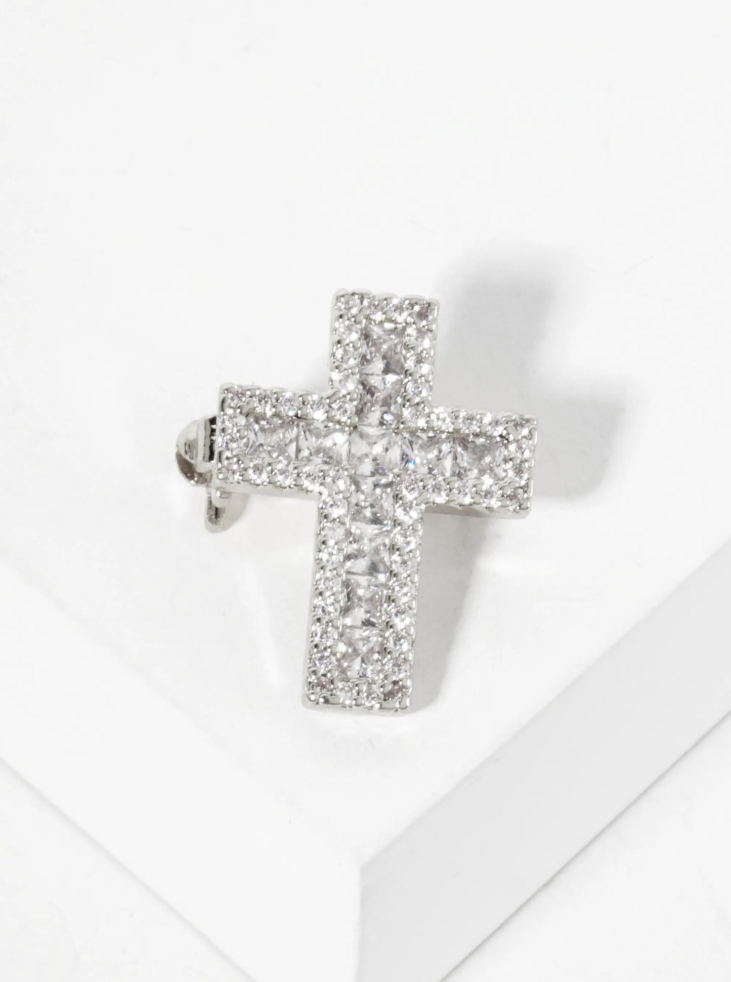 Square Cubic-Zirconia Stones Pave-Set 16mm 18K-Gold-Dipped Brooch