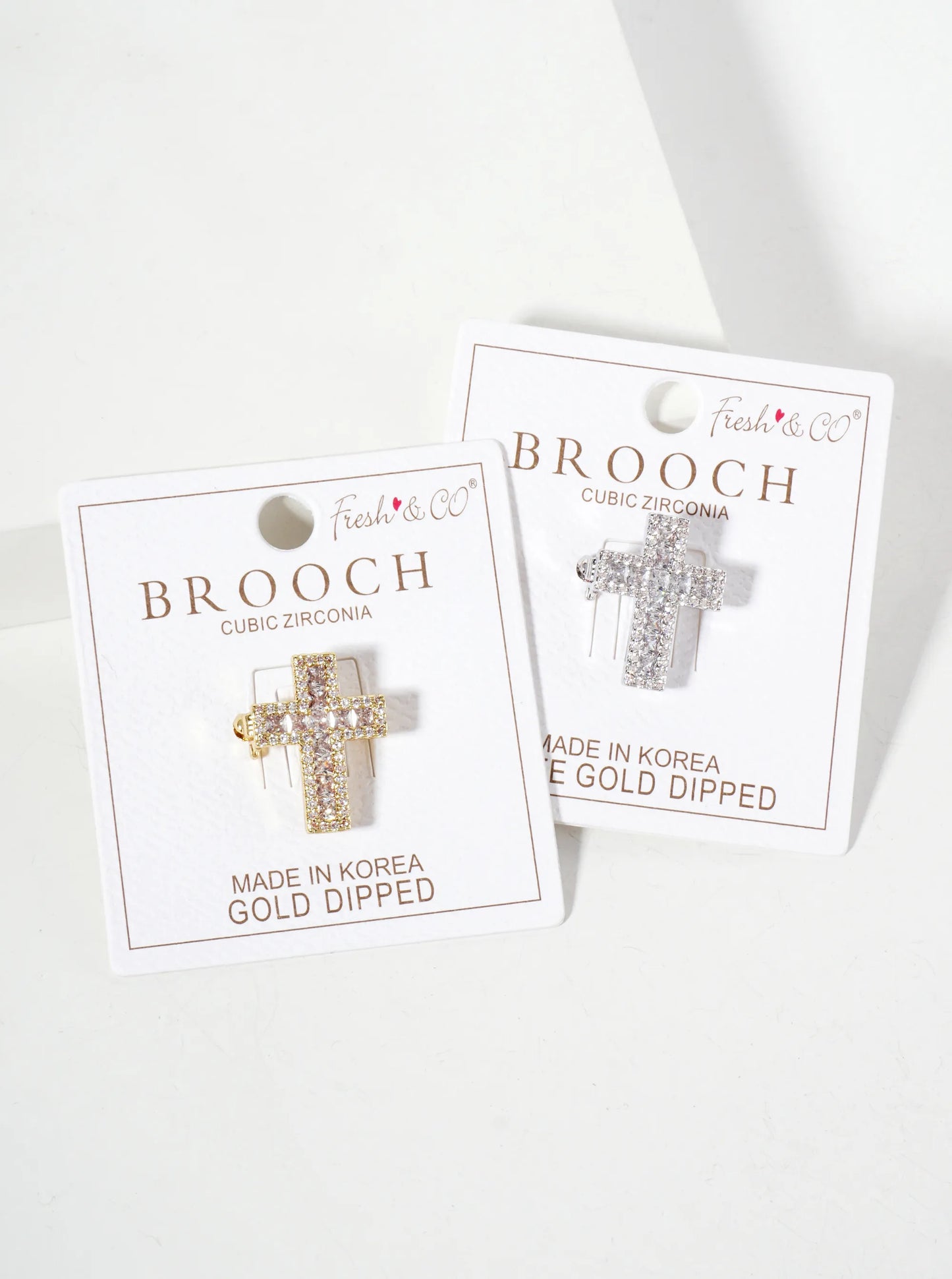 Square Cubic-Zirconia Stones Pave-Set 16mm 18K-Gold-Dipped Brooch