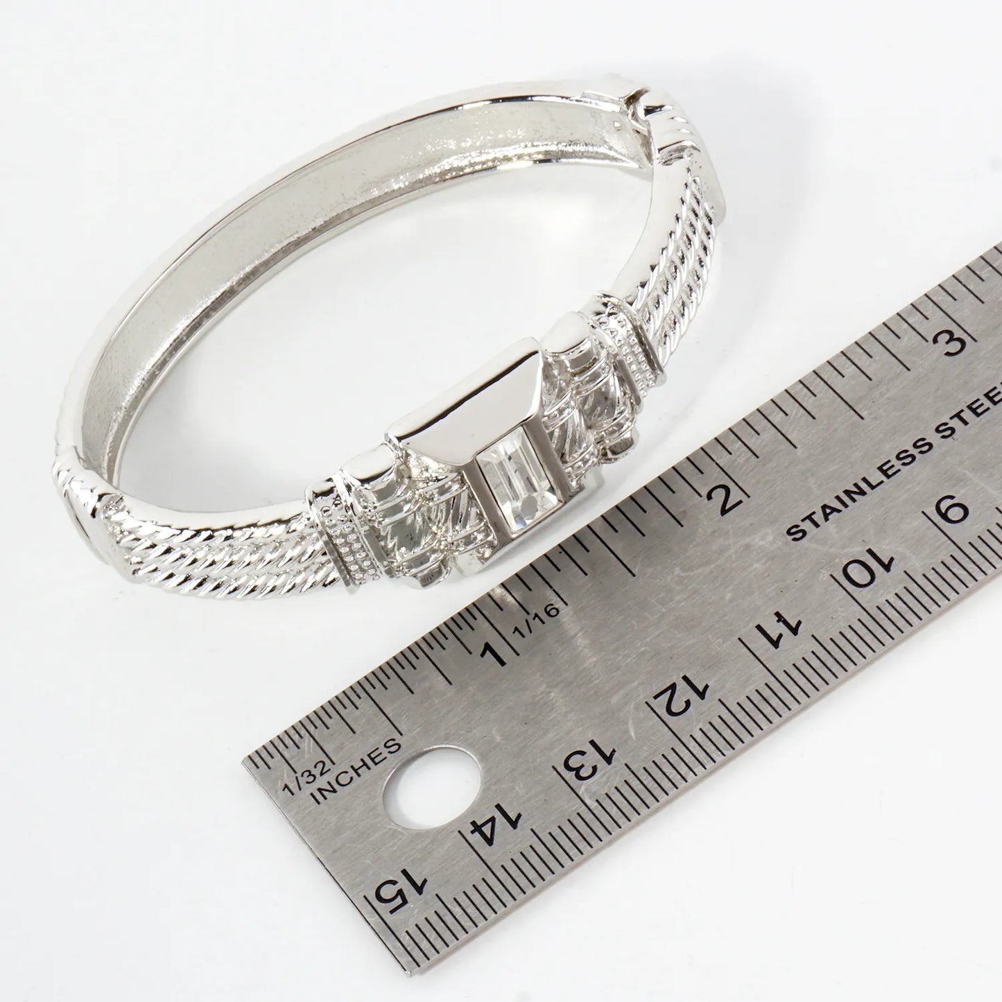 Square-Cut Rhinestone Accent Metal Cuff Bracelet