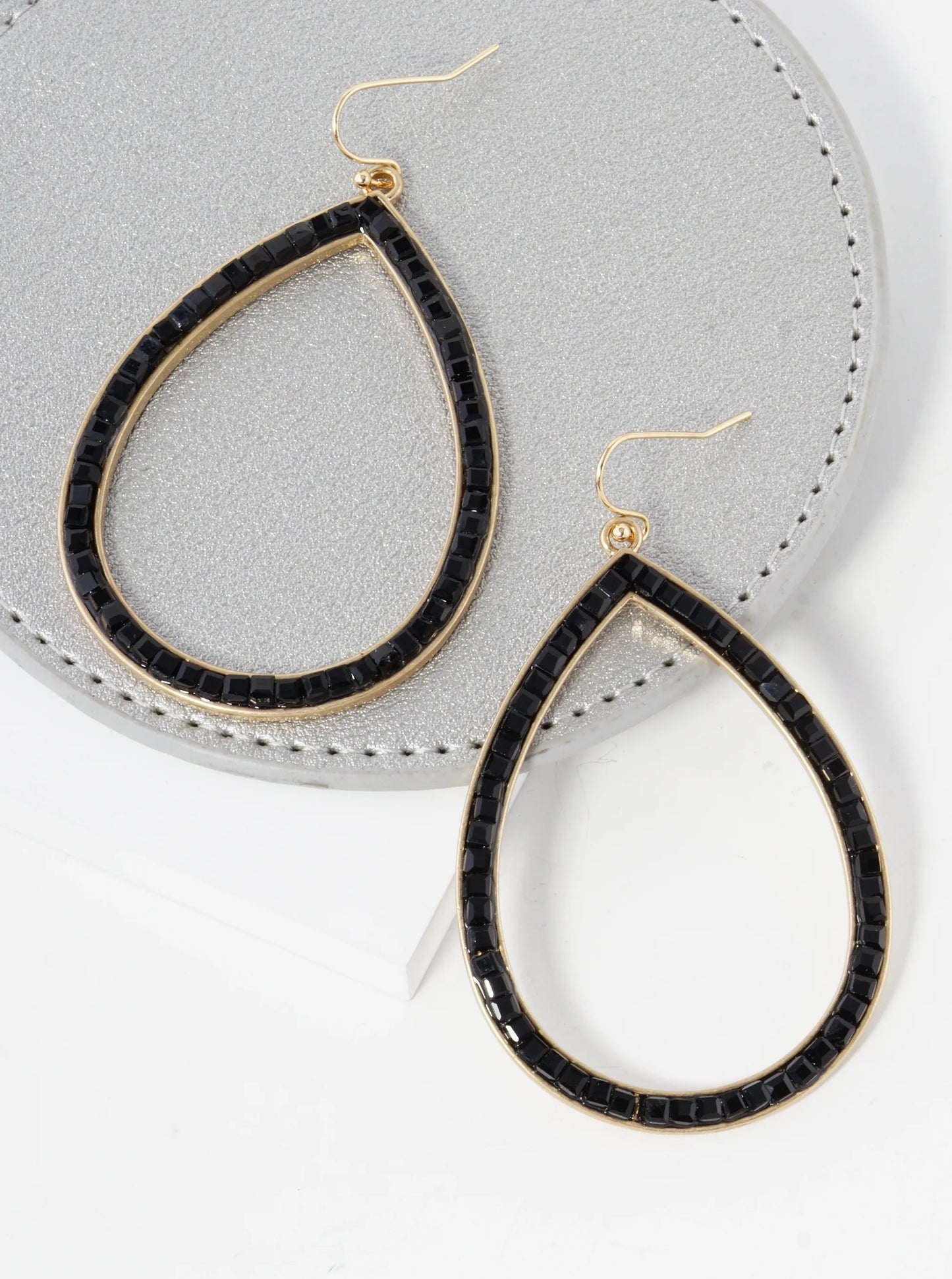 Square Glass Beaded Teardrop Dangle Earrings