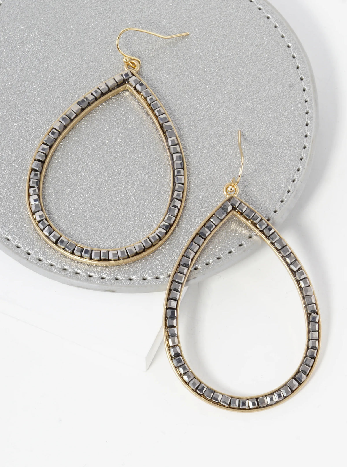 Square Glass Beaded Teardrop Dangle Earrings