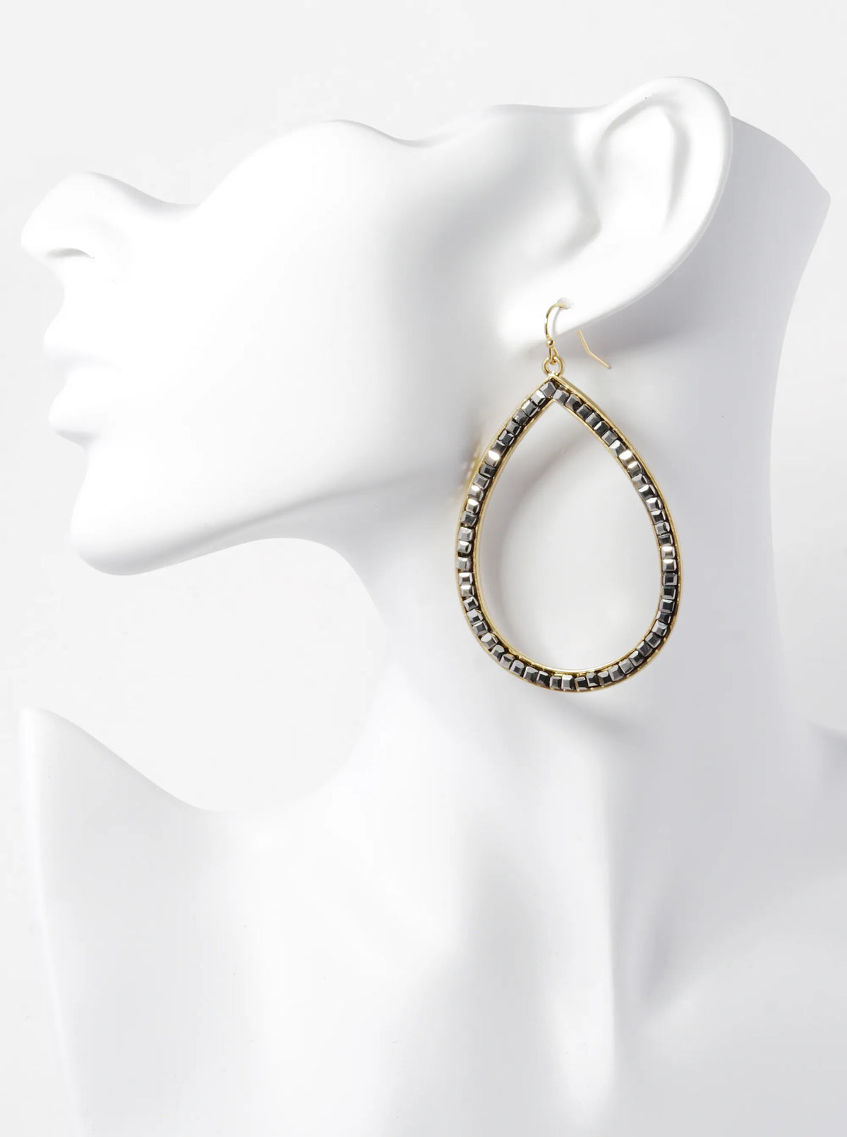 Square Glass Beaded Teardrop Dangle Earrings
