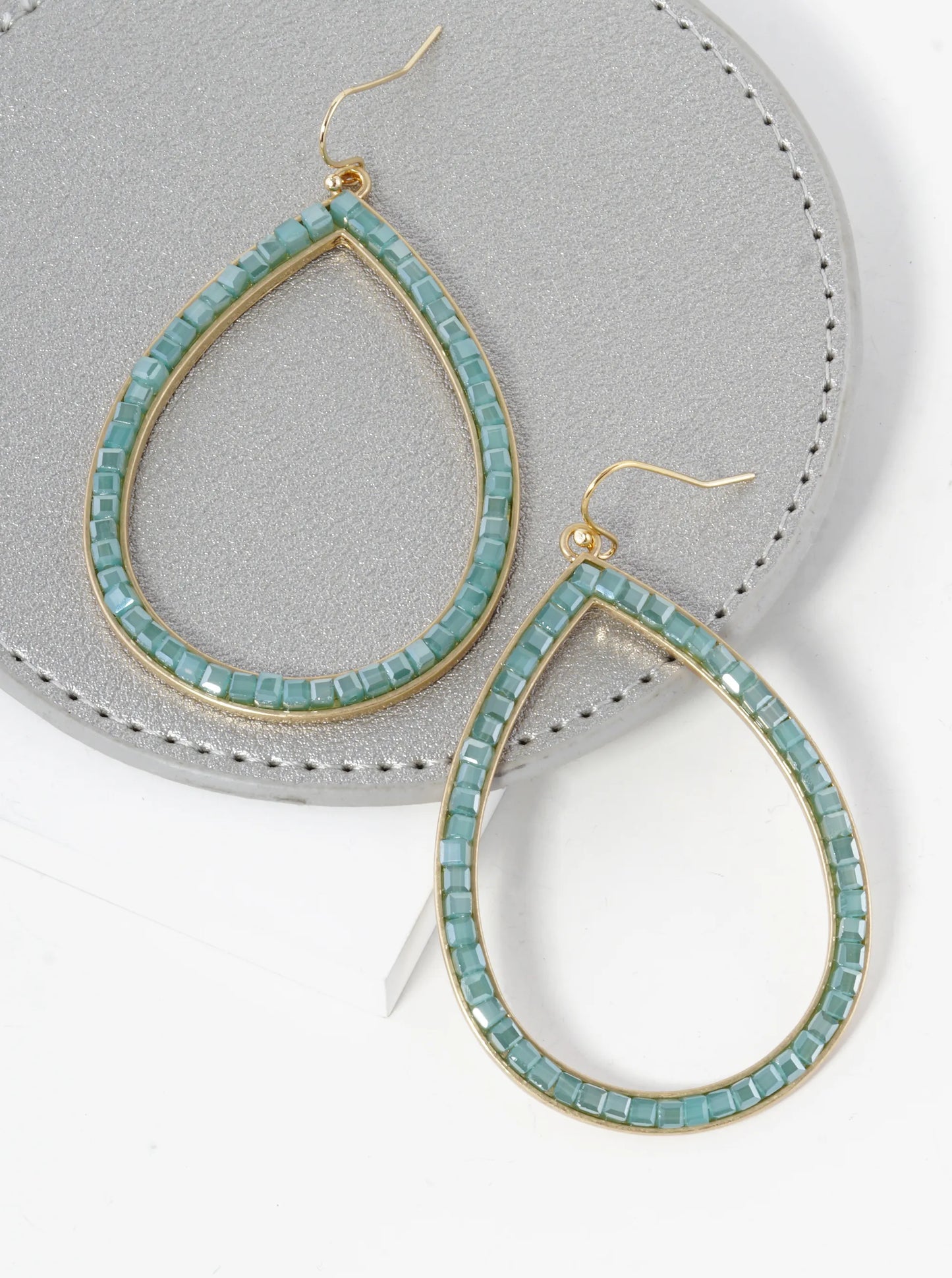 Square Glass Beaded Teardrop Dangle Earrings