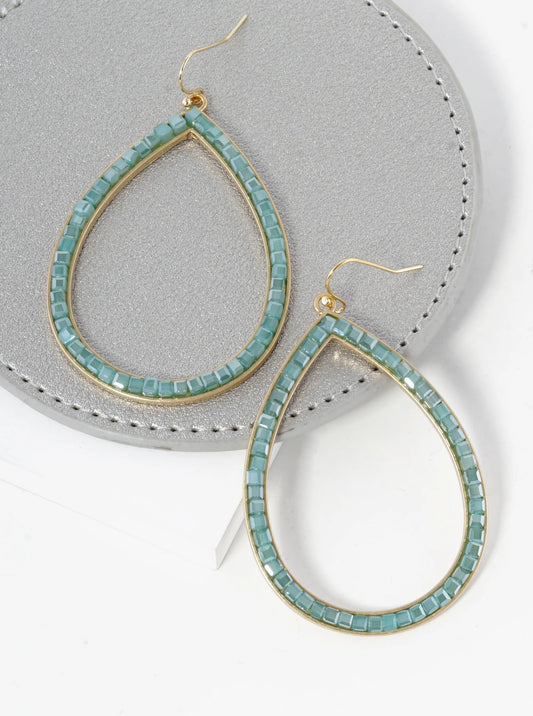 Square Glass Beaded Teardrop Dangle Earrings