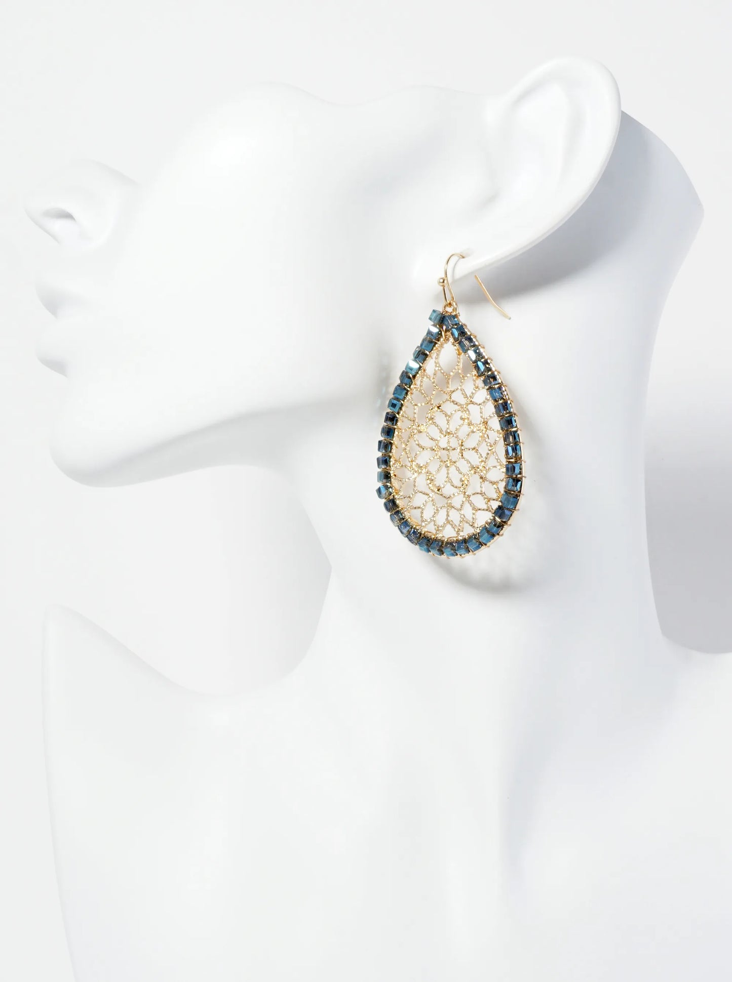 Square Glass Beads Wired Wrapped Filigree Teardrop Dangle Earrings