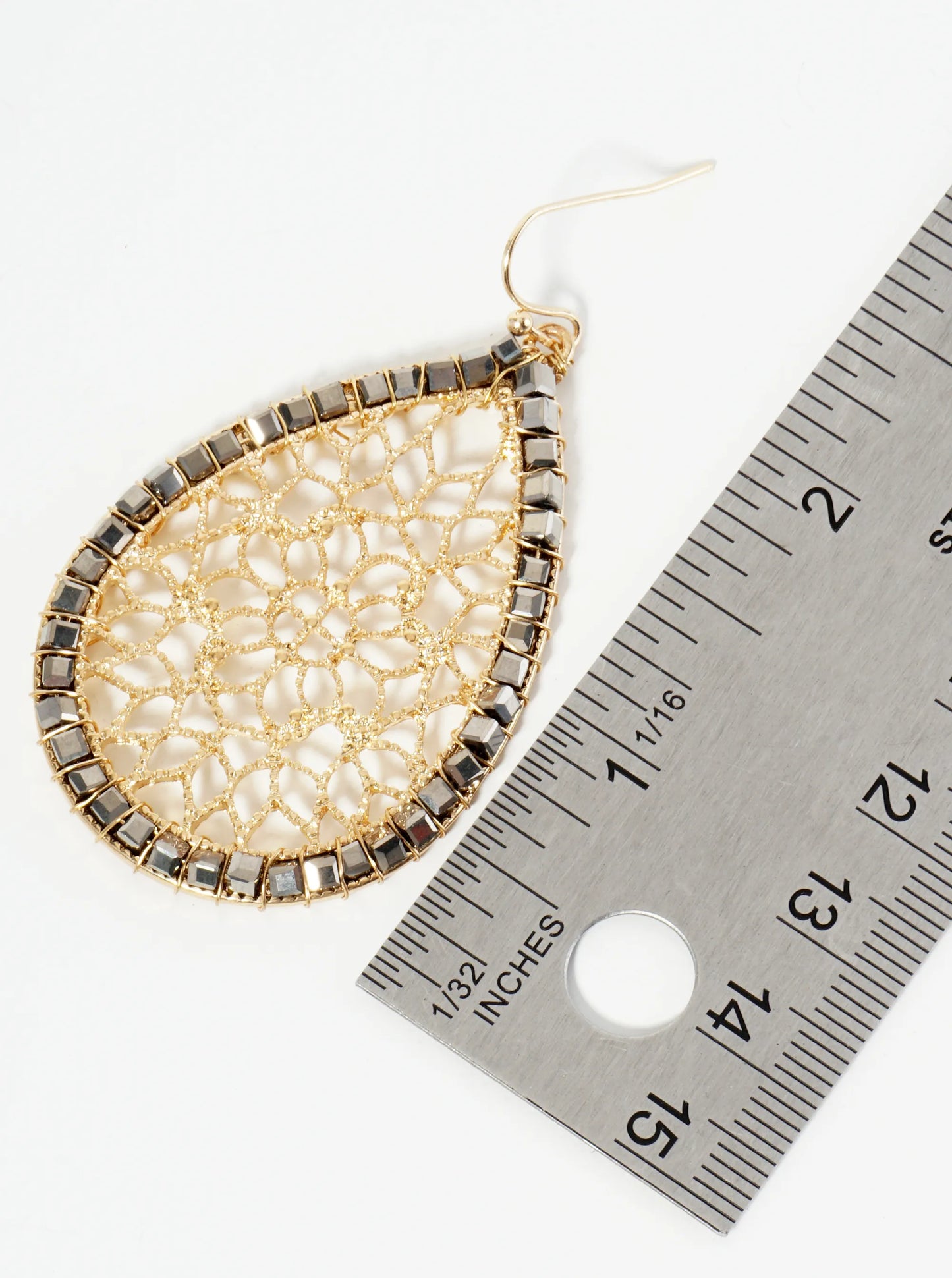 Square Glass Beads Wired Wrapped Filigree Teardrop Dangle Earrings