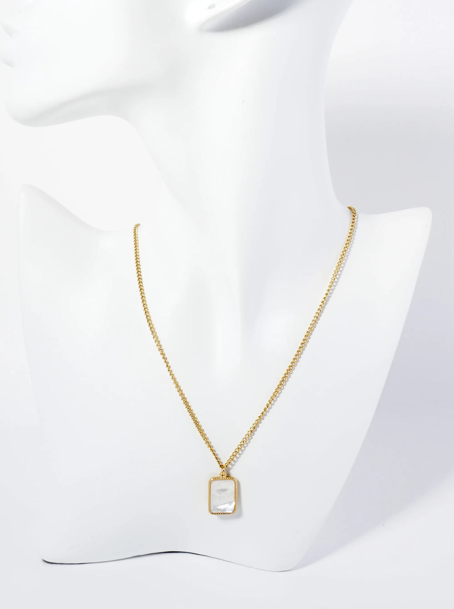 Square MOP Pearl Pendant Hypoallergenic Stainless Steel Necklace