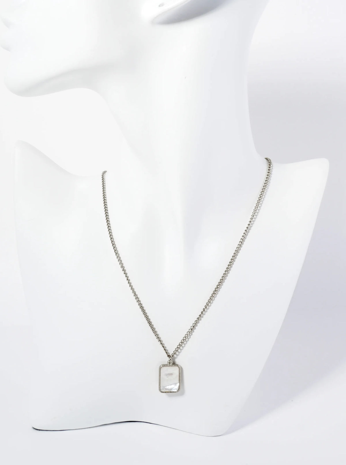 Square MOP Pearl Pendant Hypoallergenic Stainless Steel Necklace