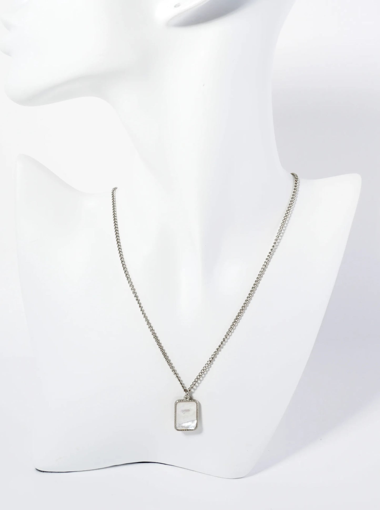 Square MOP Pearl Pendant Hypoallergenic Stainless Steel Necklace