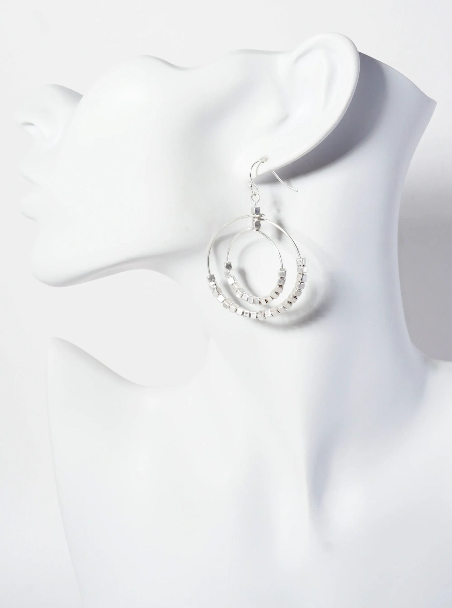 Square Metallic-Beaded Double Wire Circle Dangle Earrings