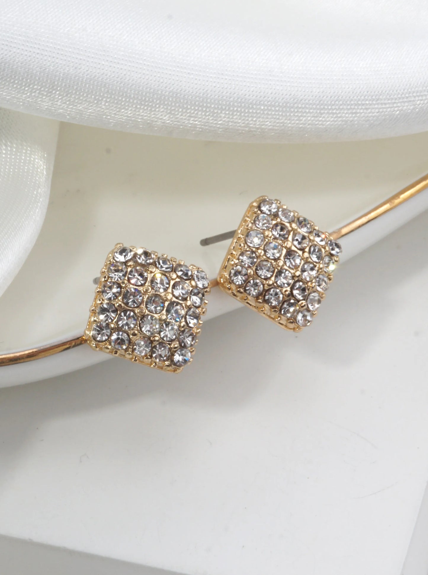 Square Pave Crystal Stud Earrings