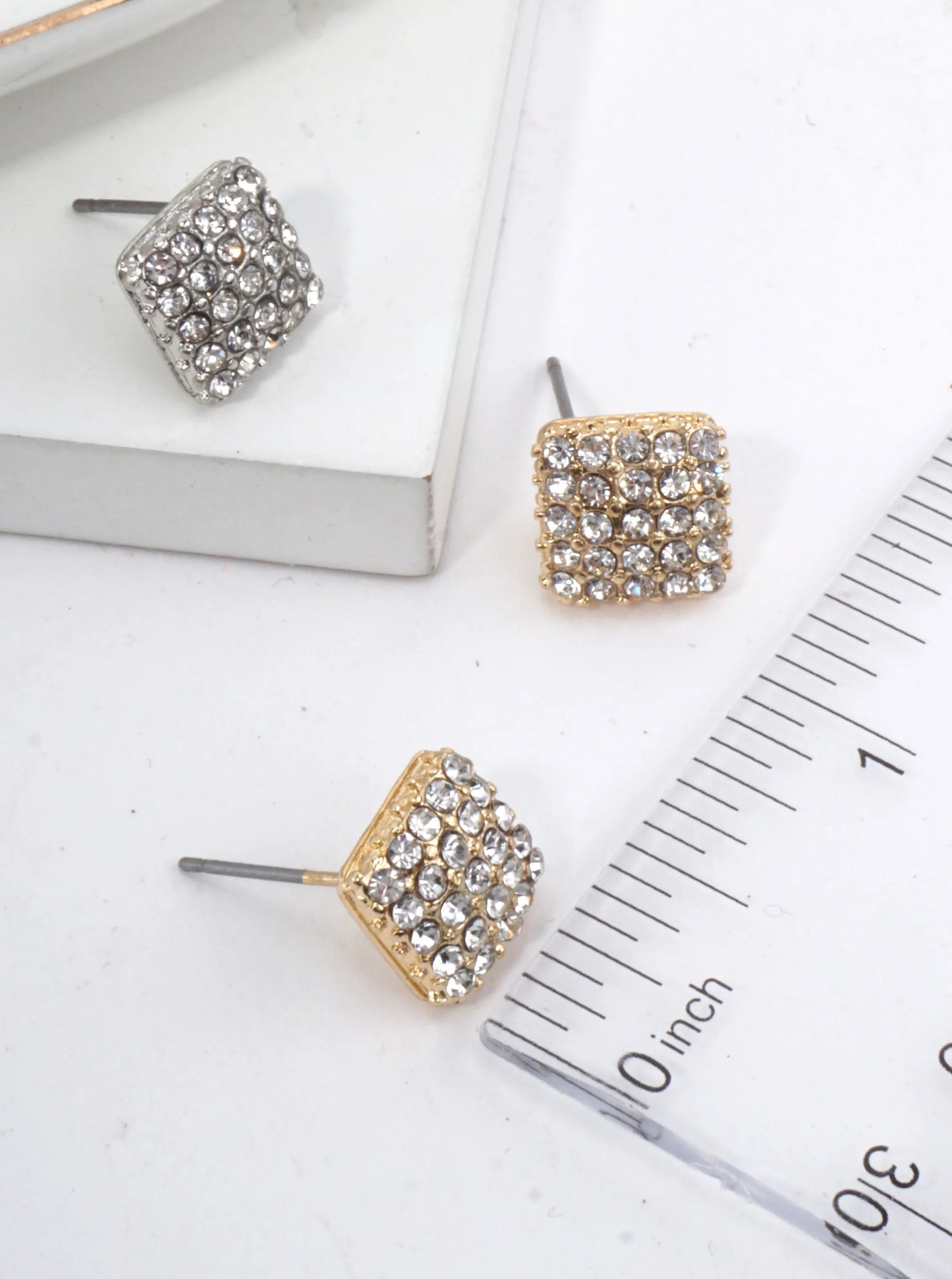 Square Pave Crystal Stud Earrings