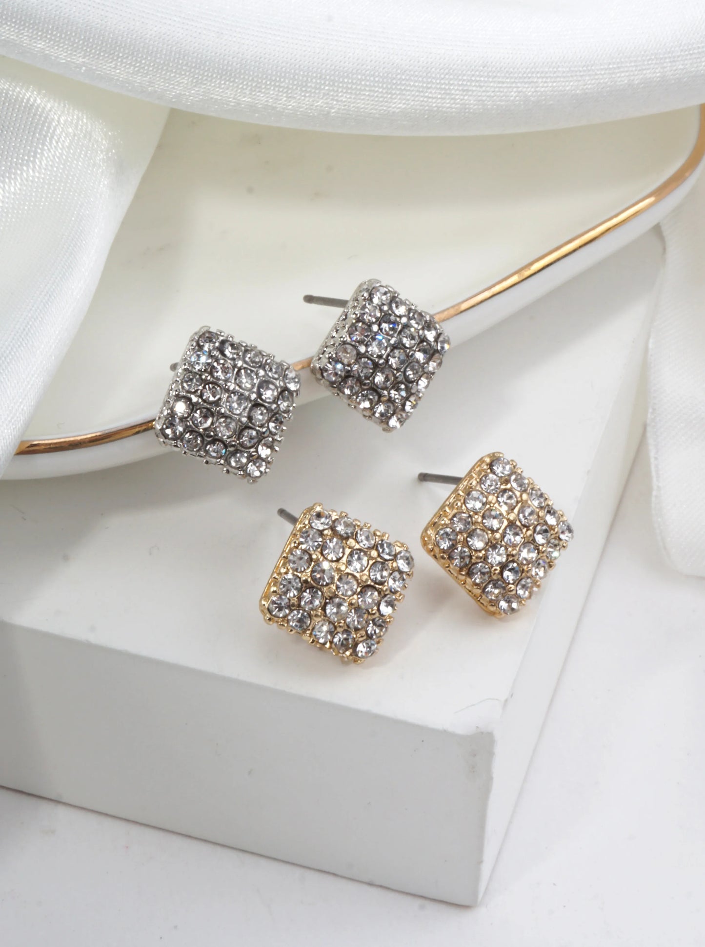 Square Pave Crystal Stud Earrings