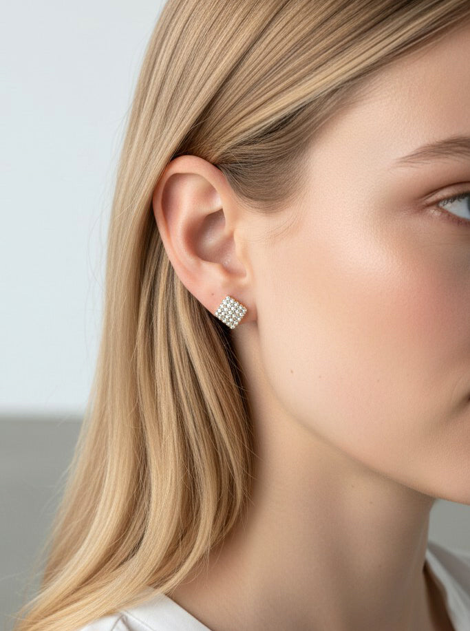Square Pave Crystal Stud Earrings